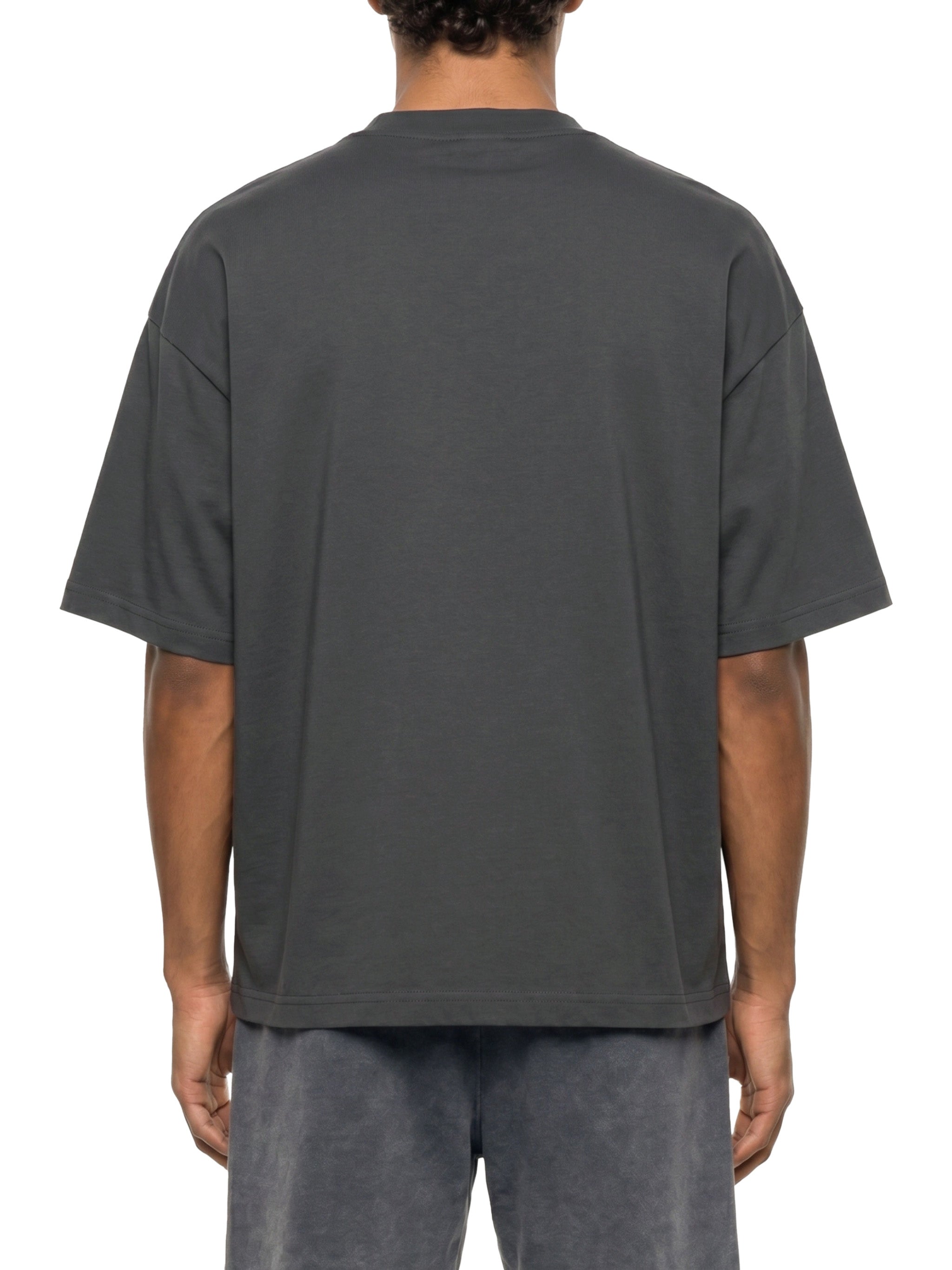 BLANKZ Sorona Box Tee 240 — Charcoal Gray, model back view