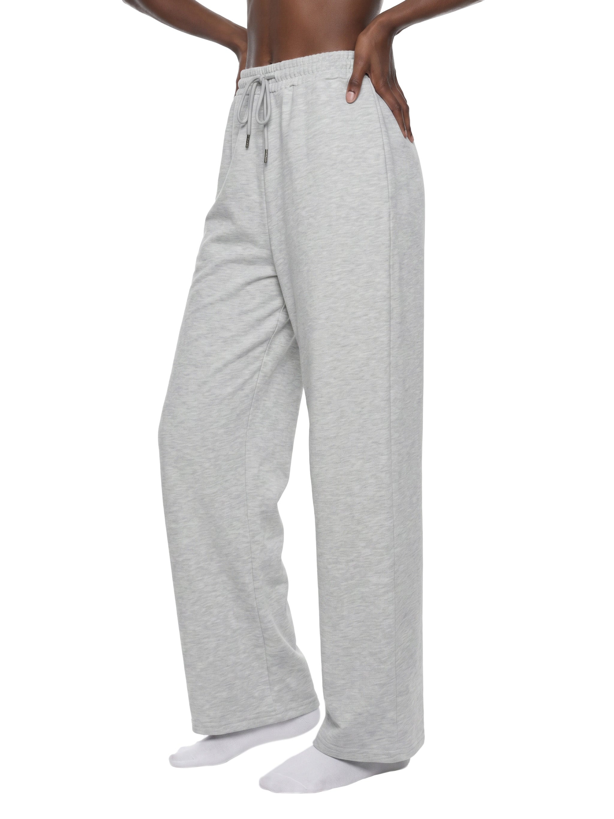 BLANKZ Essential Straight-Leg Sweatpants — Flower Gray, angled view on model