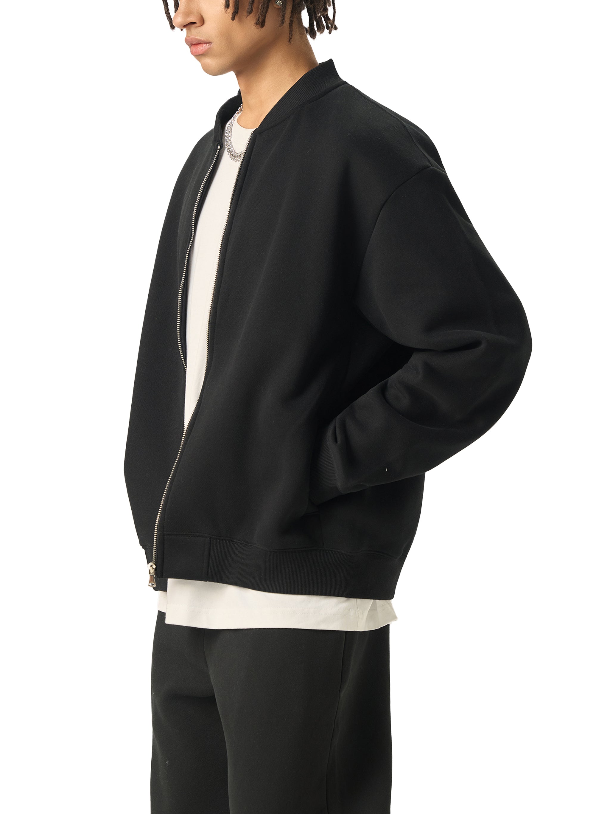 BLANKZ Clean Fleece Zip Jacket — Black, side view on model