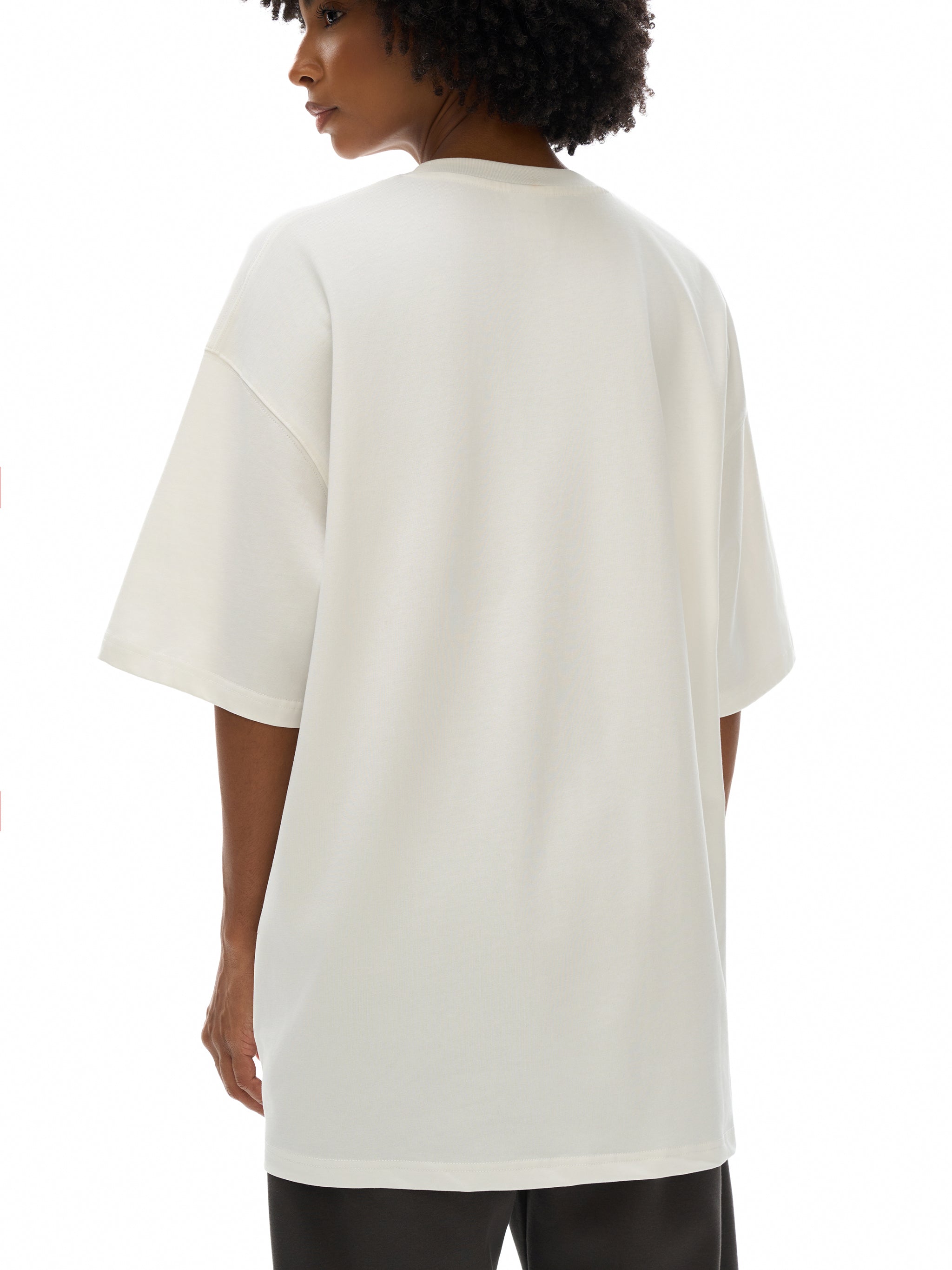 BLANKZ Loose Heavy Tee 275 — Model wearing the tee, rear three-quarter view