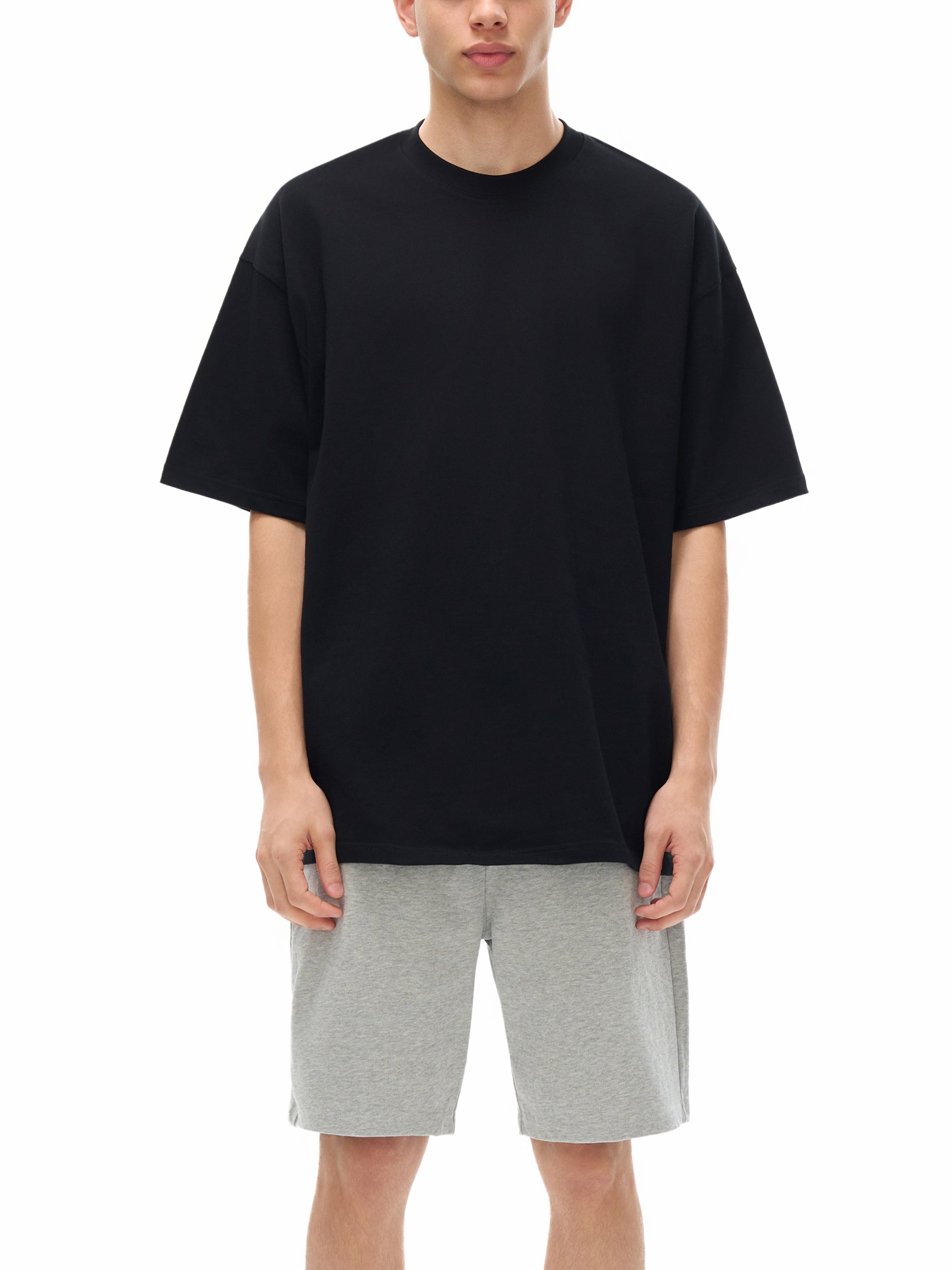 BLANKZ Loose Heavy Tee 275 — Model wearing the tee, front view
