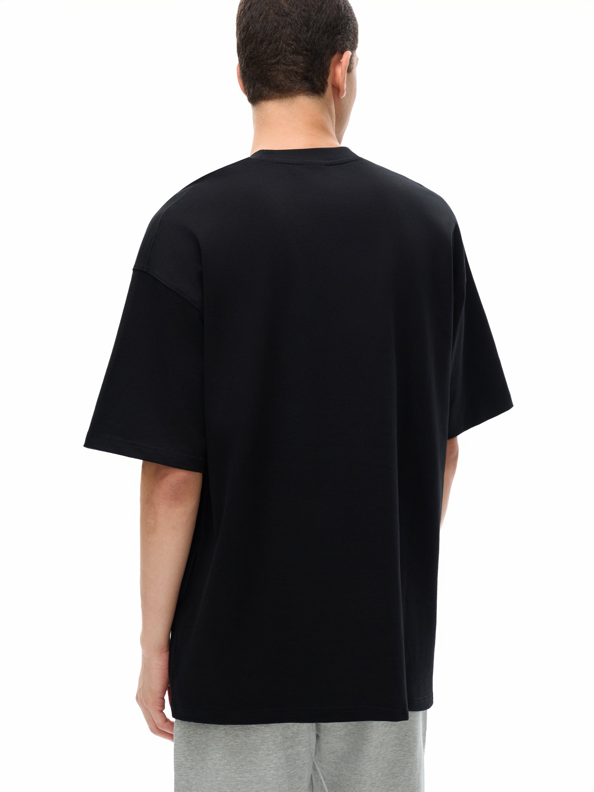 BLANKZ Loose Heavy Tee 275 — Model wearing the tee, rear three-quarter view