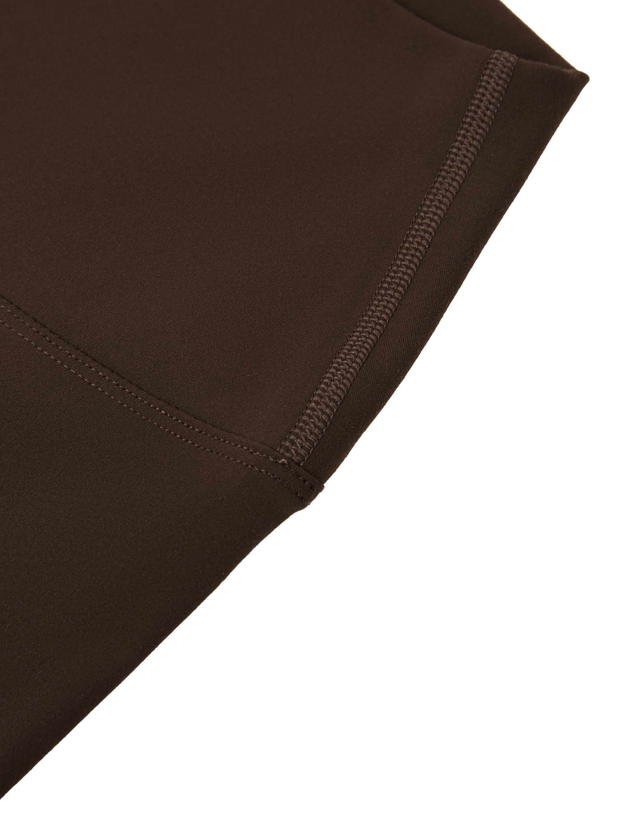 BLANKZ High-Waisted Yoga Leggings — Brown, gusset seam detail