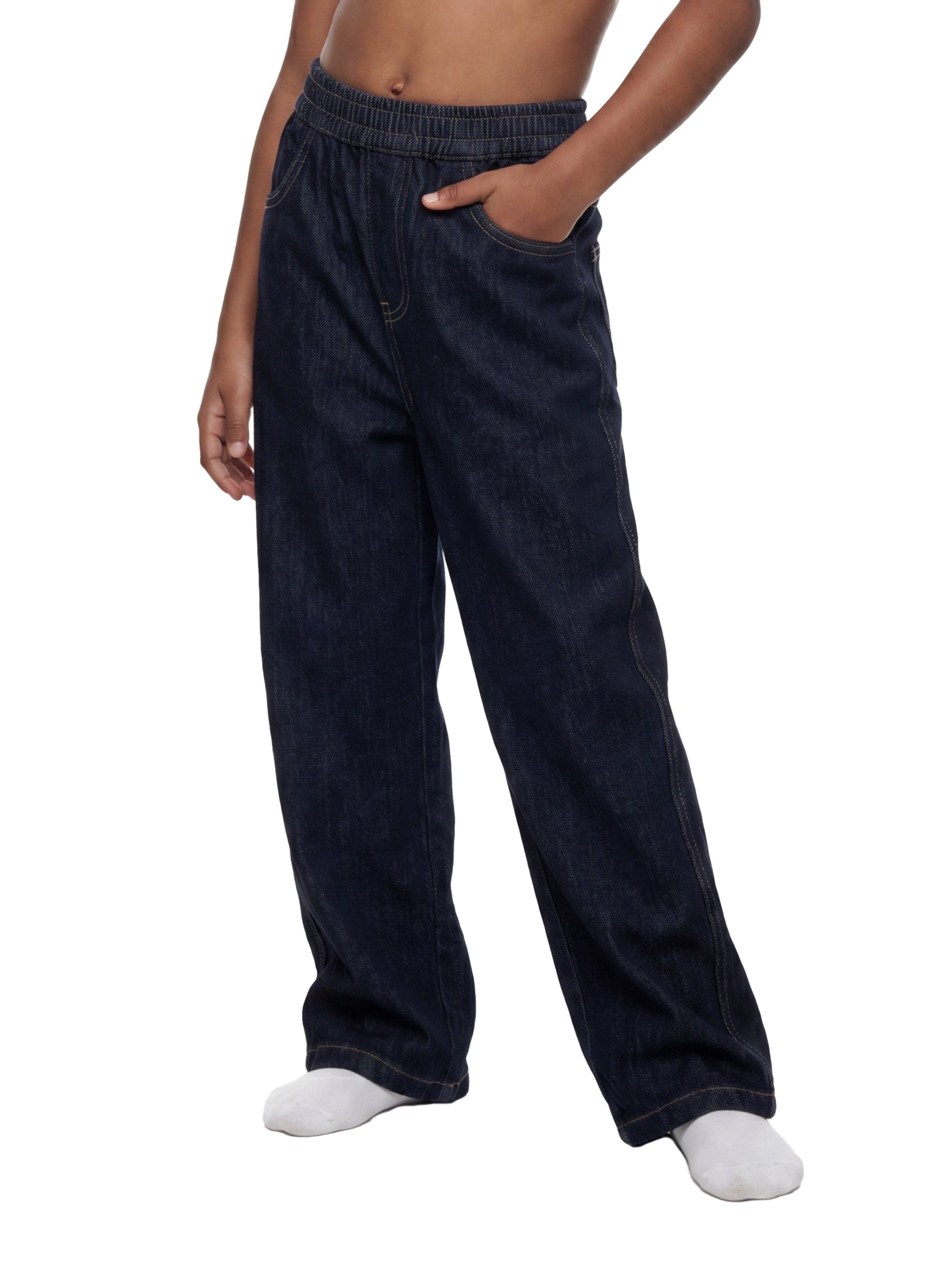 BLANKZ Kids' Straight Leg Elastic Waist Jeans — Dark Blue — relaxed front pose