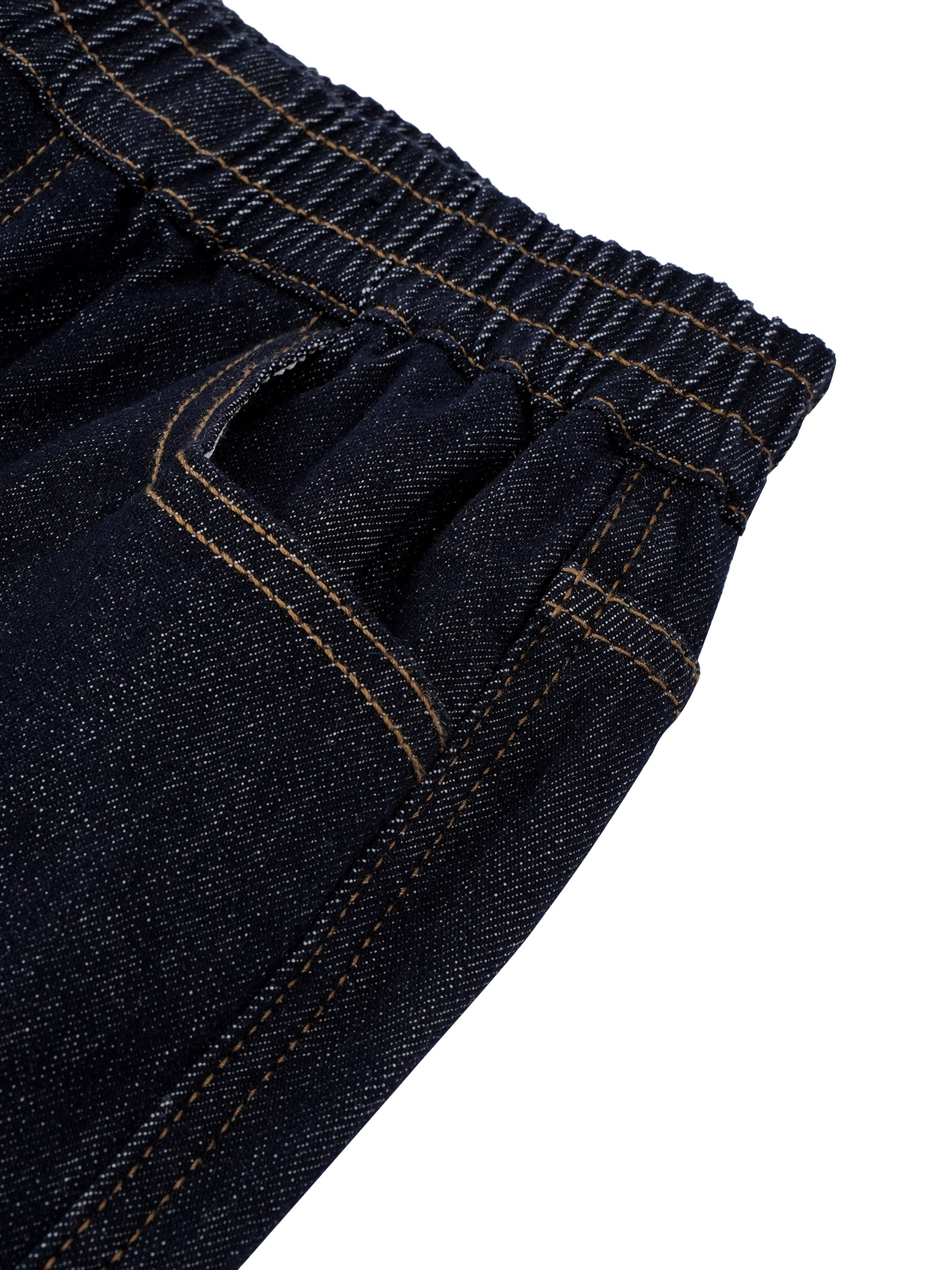 BLANKZ Kids' Straight Leg Elastic Waist Jeans — Dark Blue — waistband stitching close-up