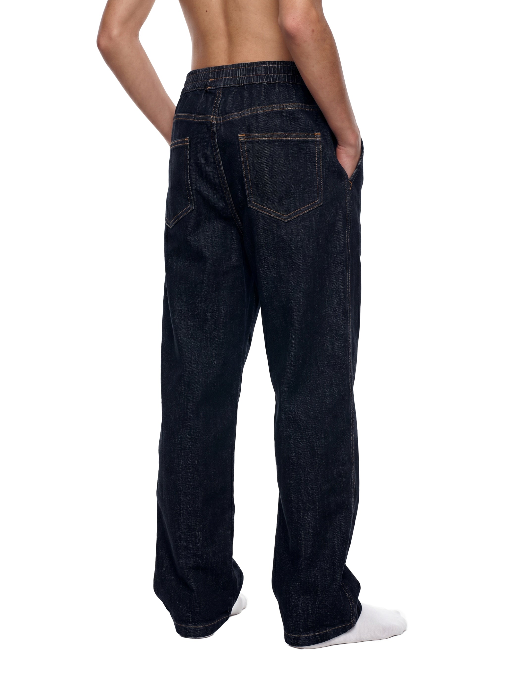 BLANKZ Kids' Straight Leg Elastic Waist Jeans — Dark Blue — angled back view
