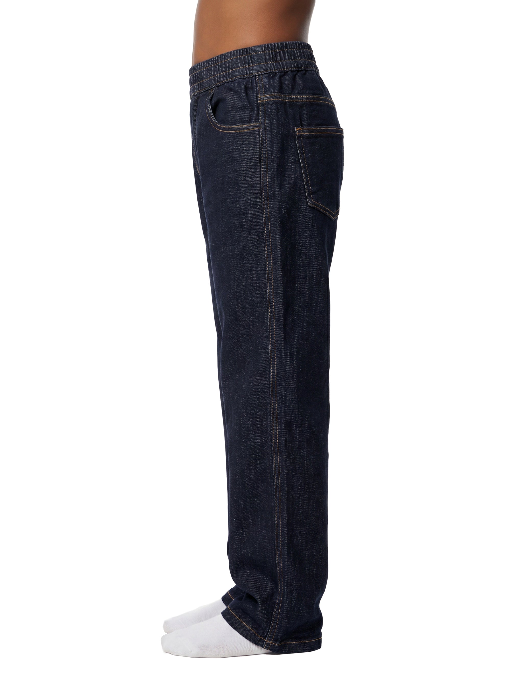 BLANKZ Kids' Straight Leg Elastic Waist Jeans — Dark Blue — second worn side view