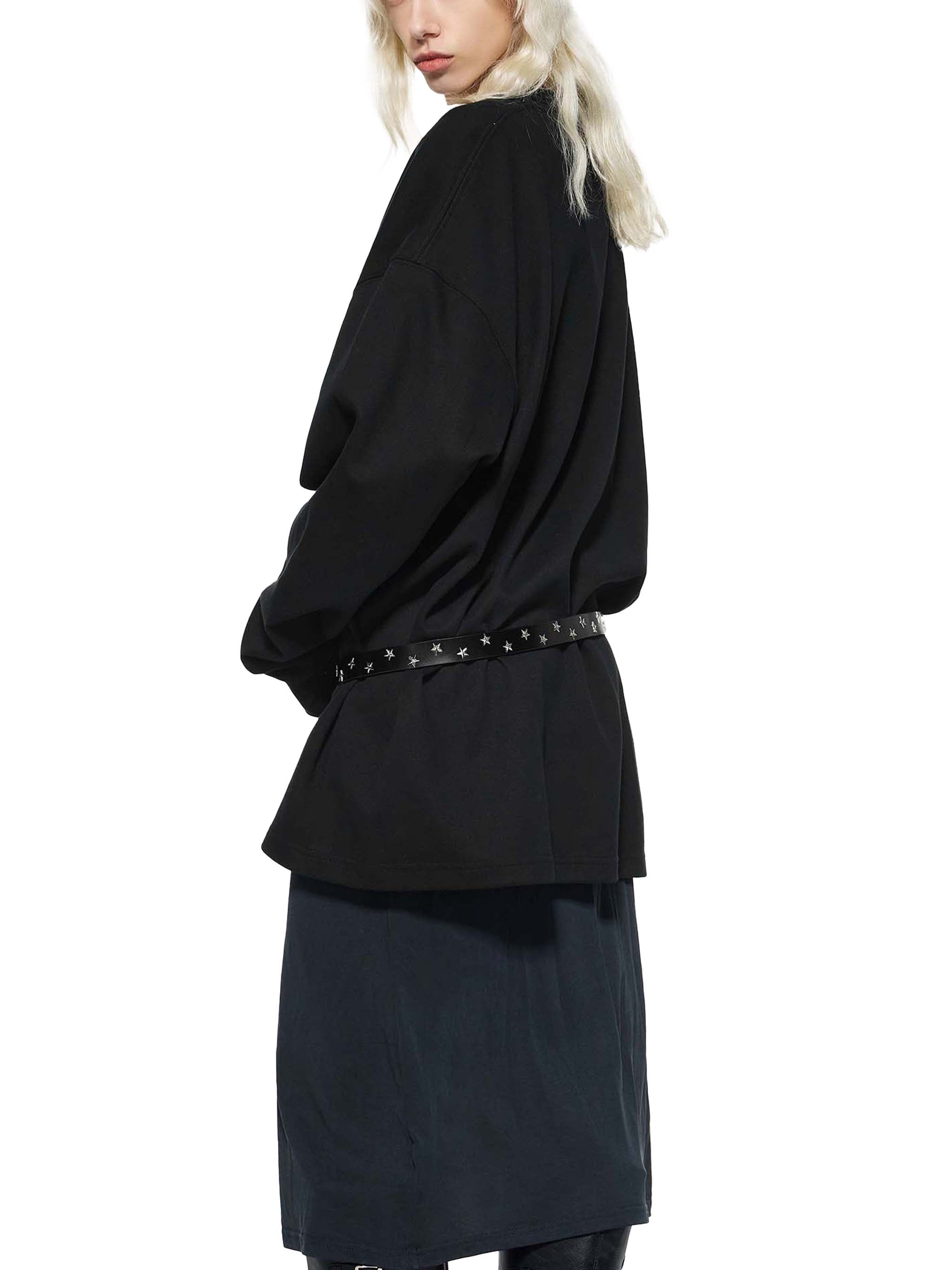 BLANKZ Textured Round-Neck Sweat — Model wearing the garment, side view