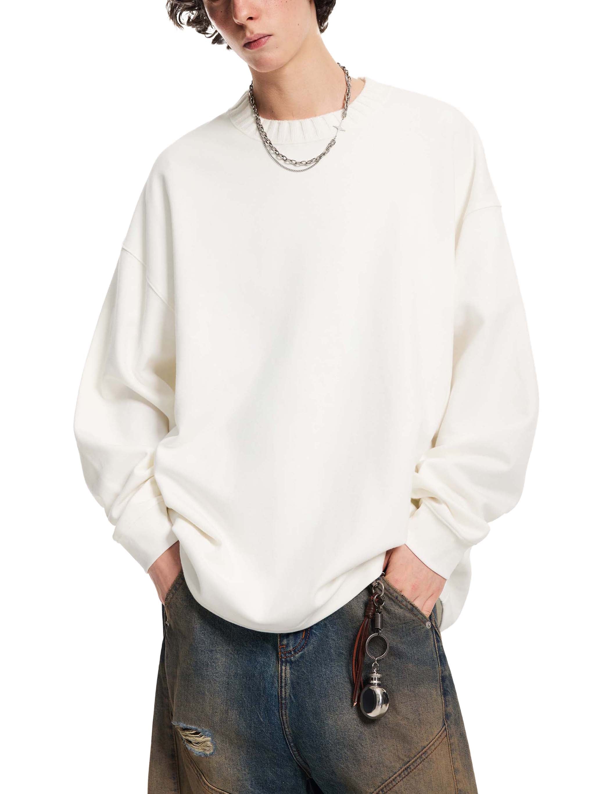 BLANKZ Textured Round-Neck Sweat — Model wearing the garment, front three-quarter view