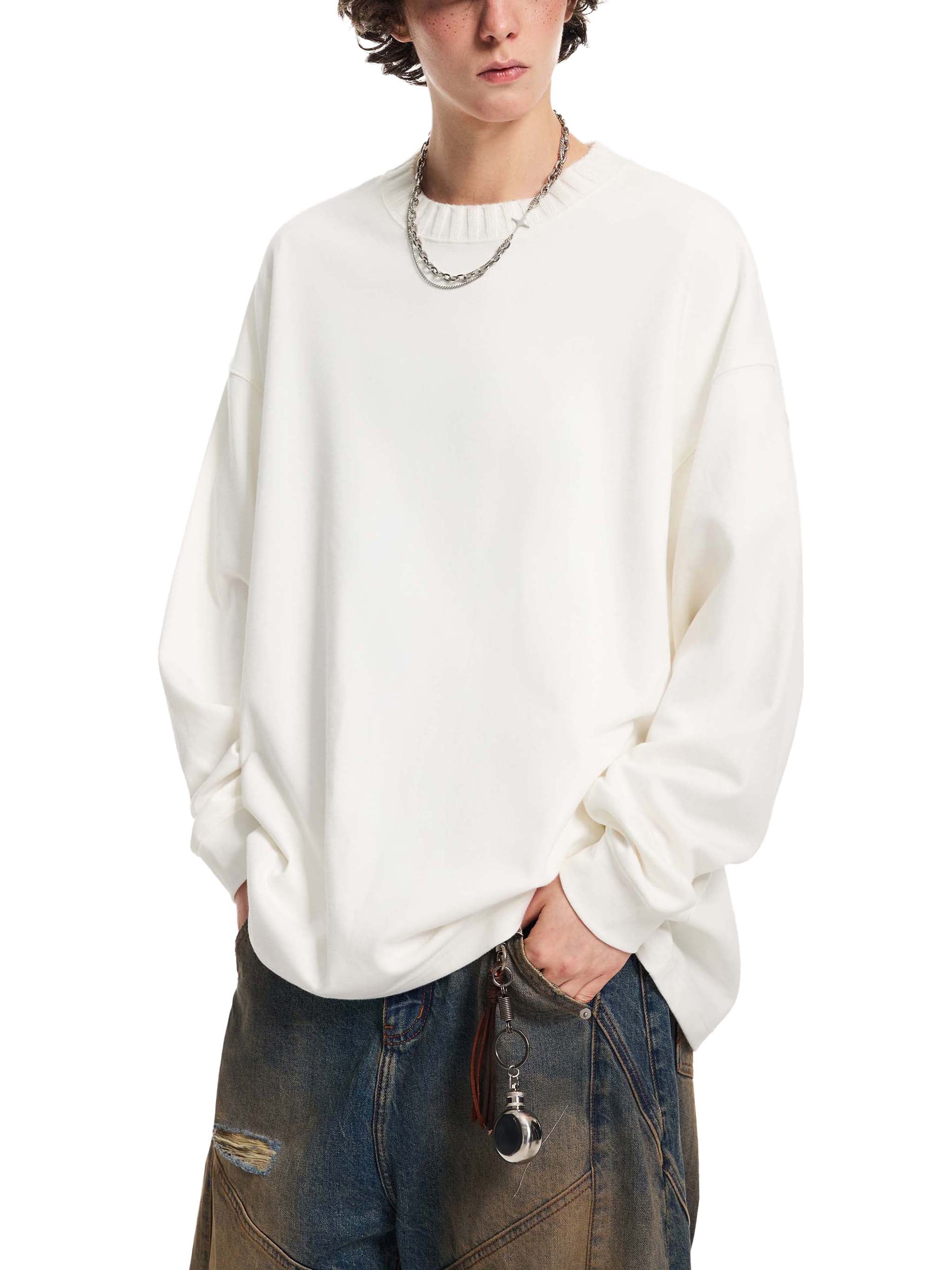 BLANKZ Textured Round-Neck Sweat — Model wearing the garment, front view