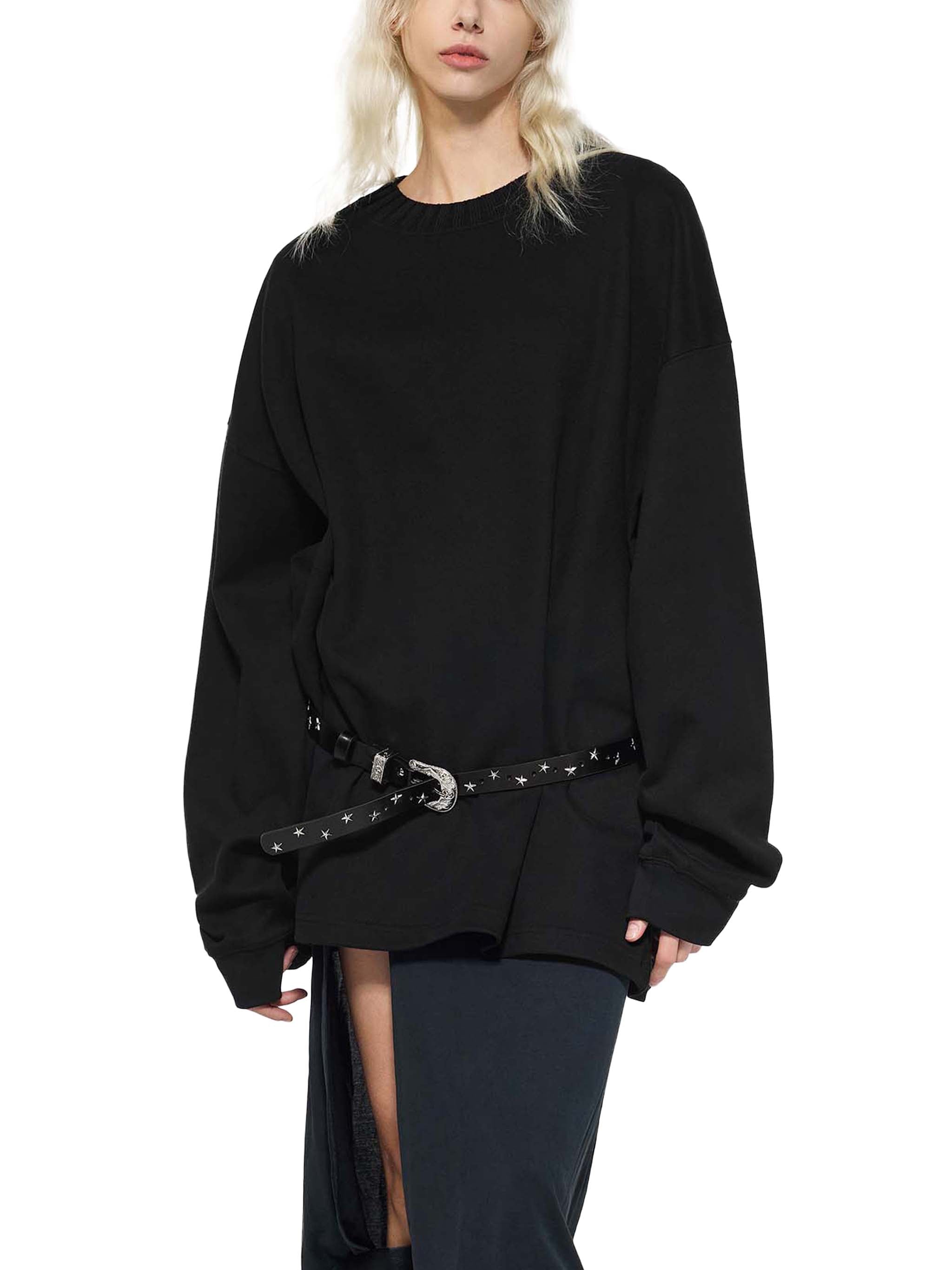 BLANKZ Textured Round-Neck Sweat — Model wearing the garment, front three-quarter view