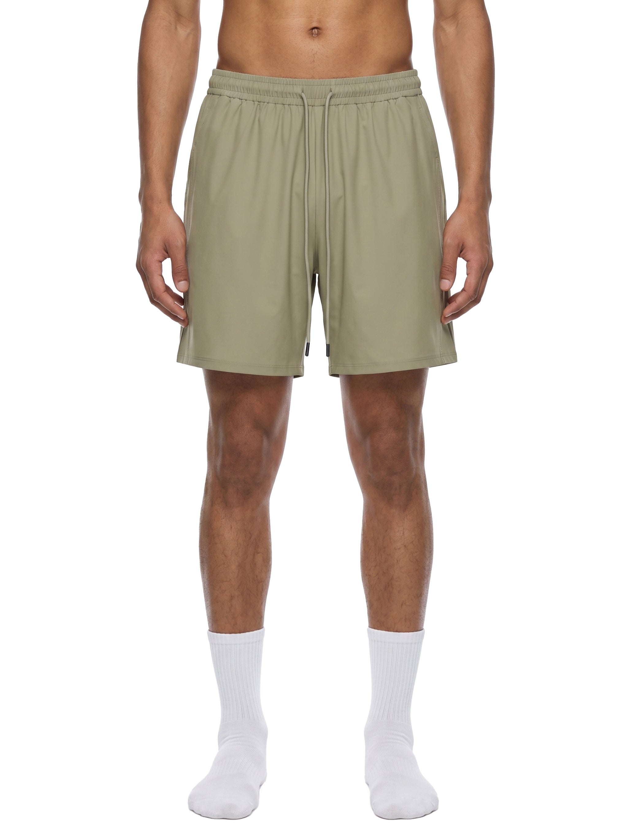 BLANKZ Light Drawstring Short — Khaki, front on model