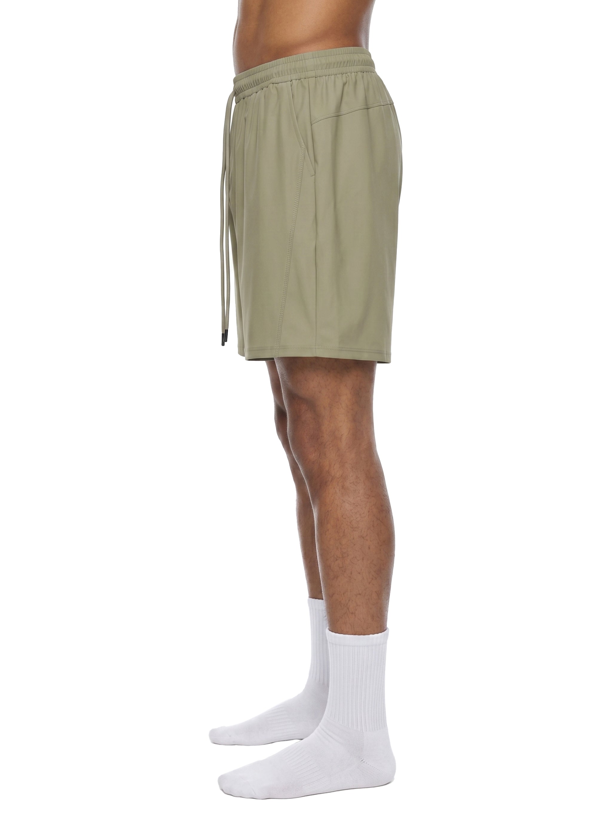 BLANKZ Light Drawstring Short — Khaki, side on model