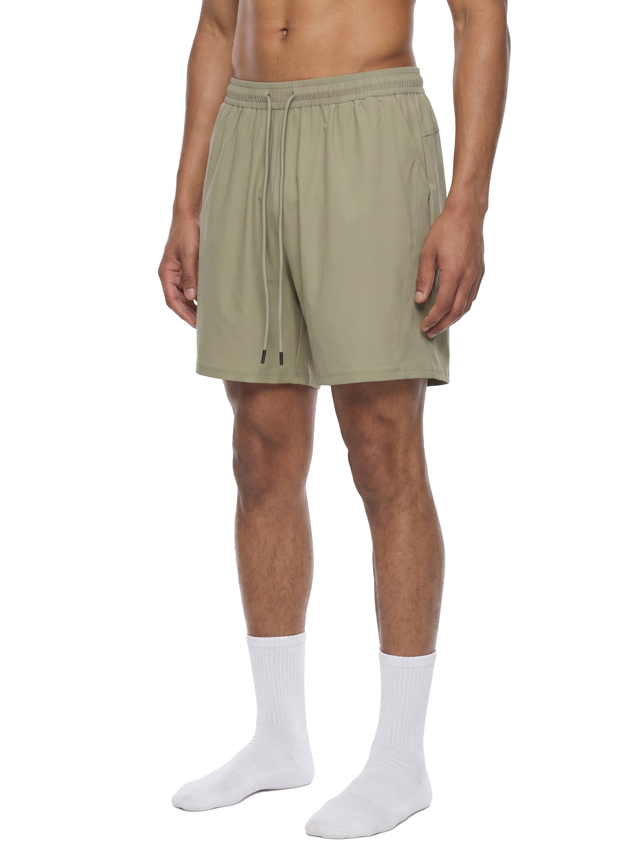 BLANKZ Light Drawstring Short — Khaki, alternate front on model
