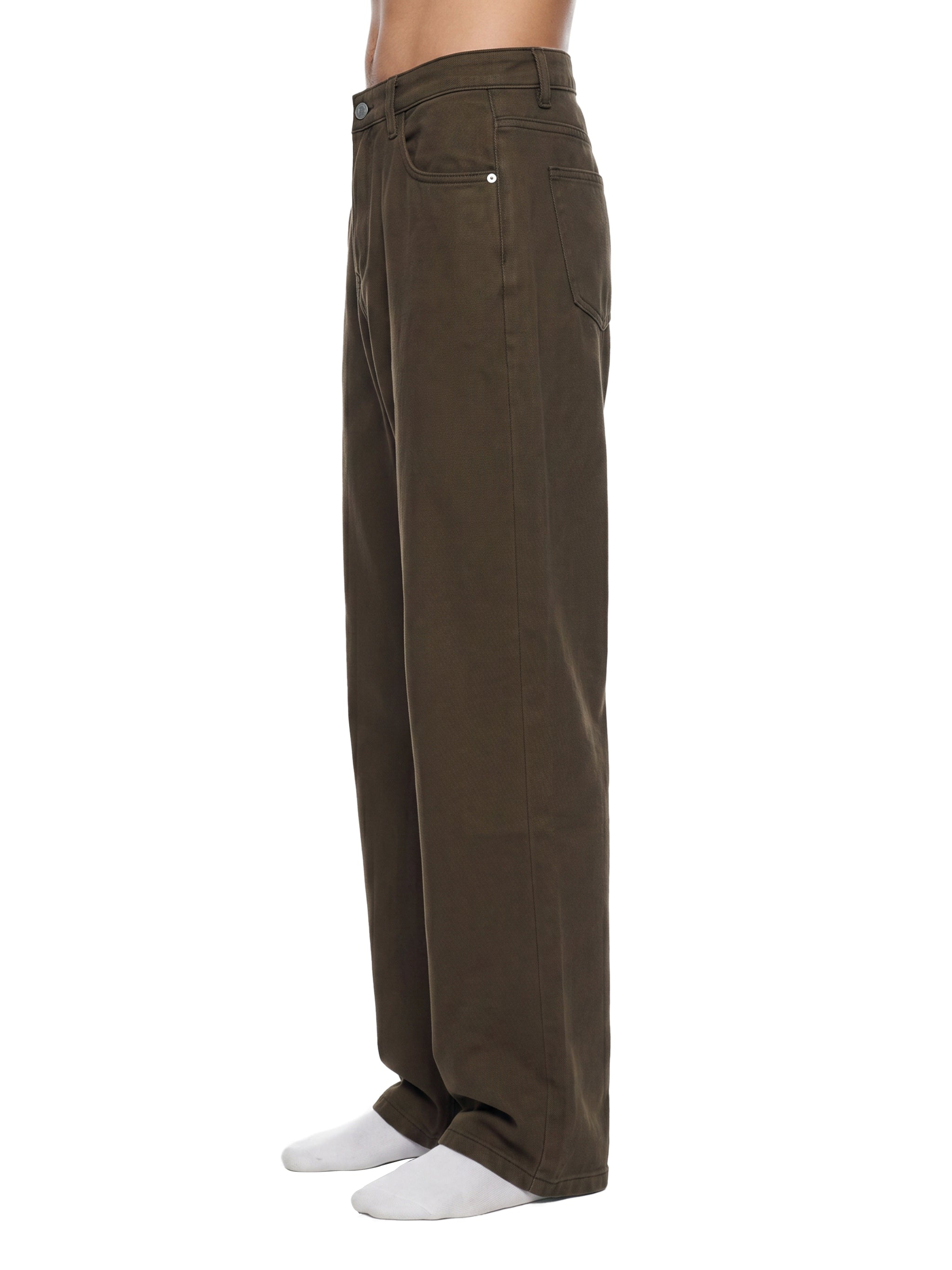 BLANKZ Washed Straight Jean — Model wearing the garment, side view