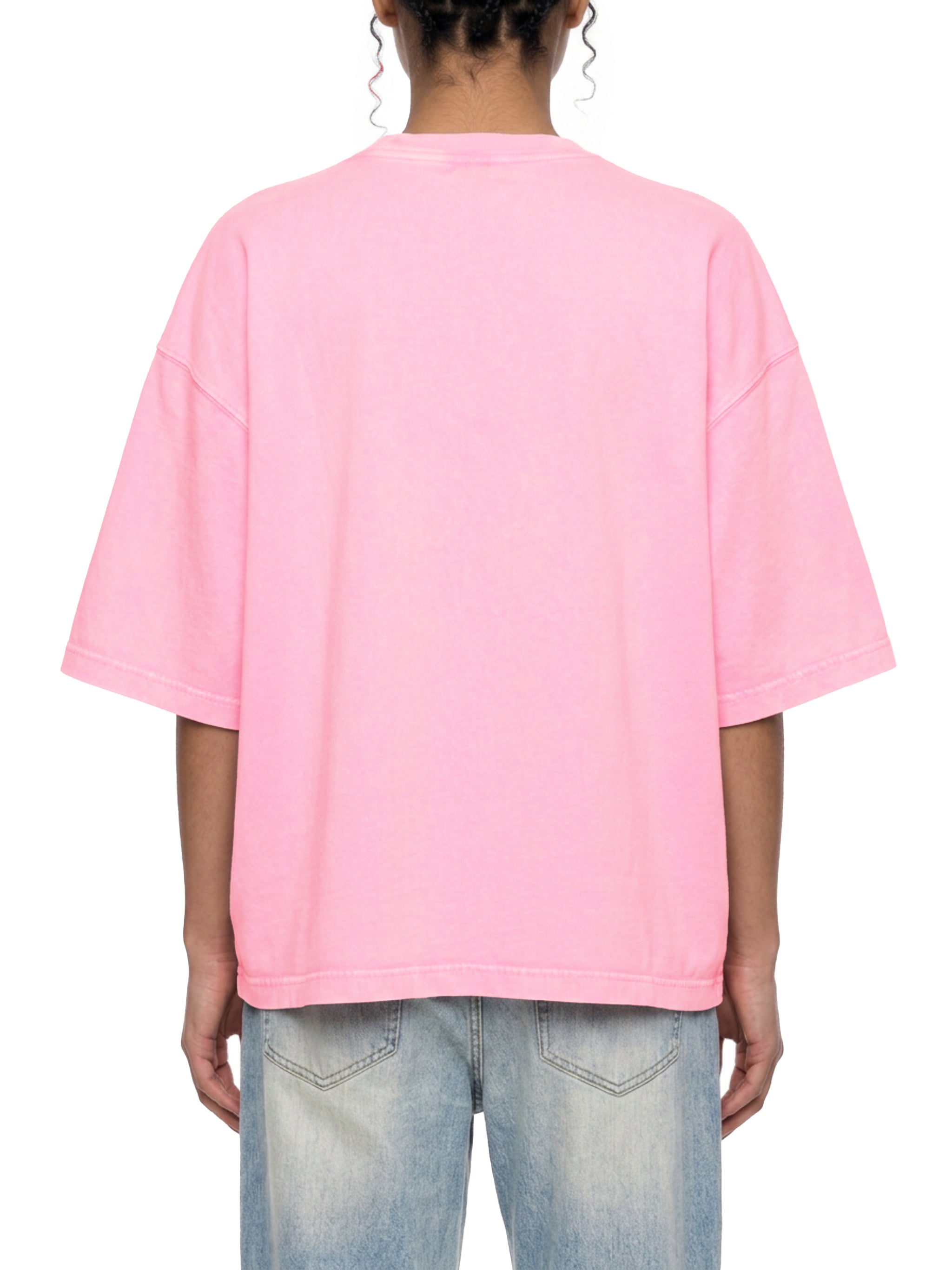 BLANKZ Mineral Box Tee — Rose Pink, model back view