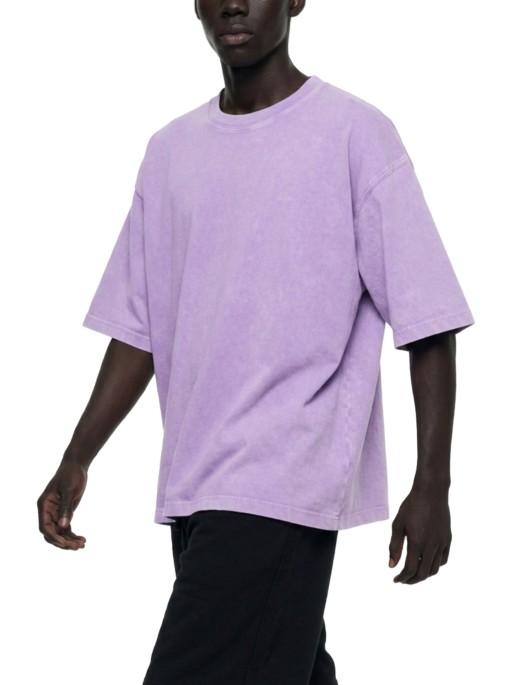 BLANKZ Mineral Box Tee — Purple, model walking view