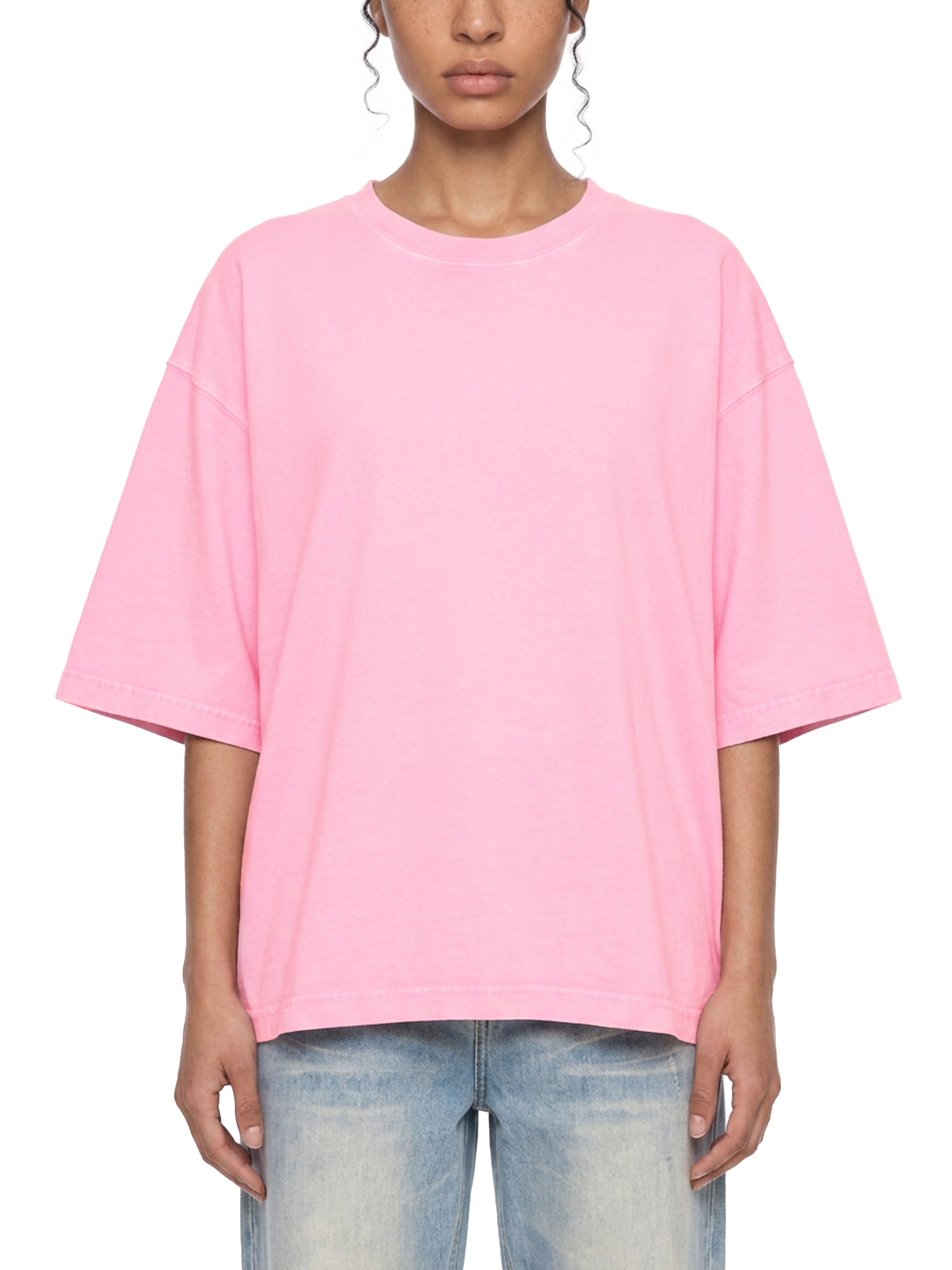 BLANKZ Mineral Box Tee — Rose Pink, model front view