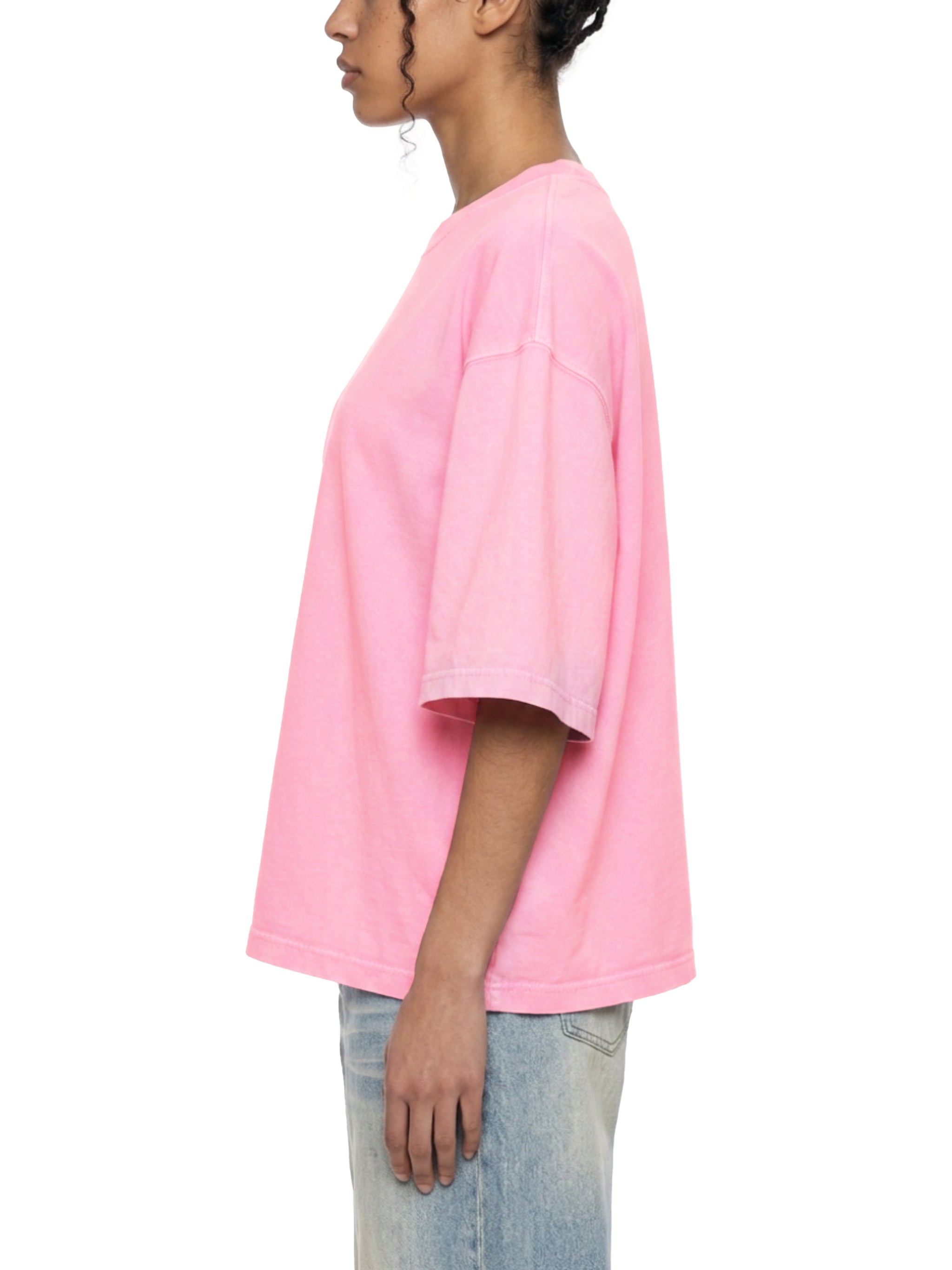 BLANKZ Mineral Box Tee — Rose Pink, model side view