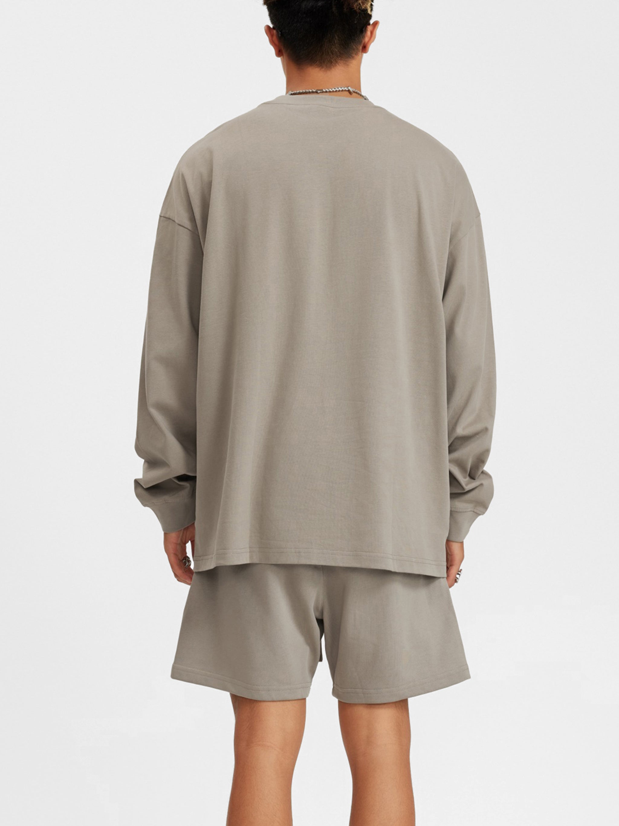 BLANKZ Oversized Long Sleeve 305 — Gray Camel — worn back view