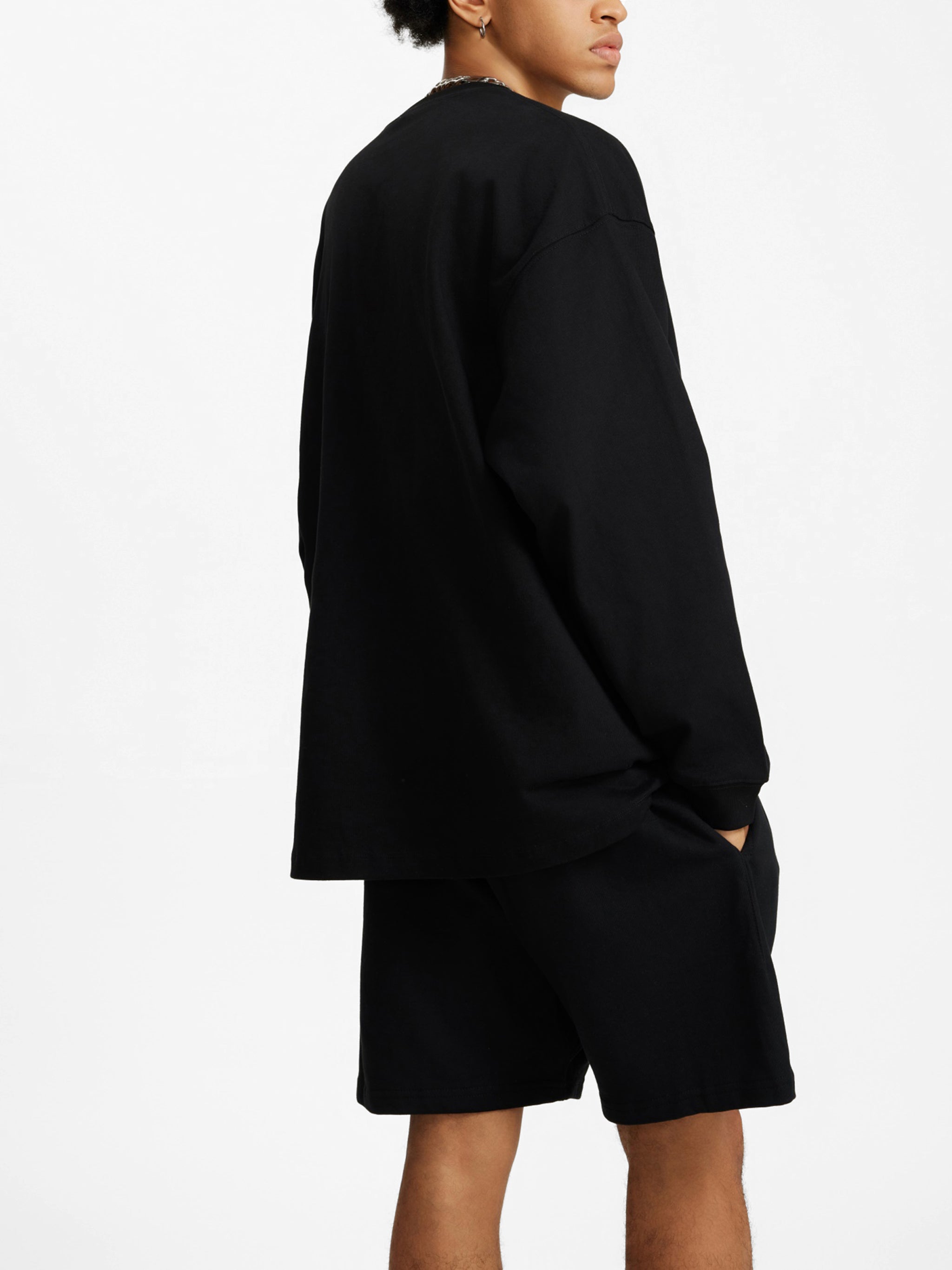 BLANKZ Oversized Long Sleeve 305 — Black — angled back view