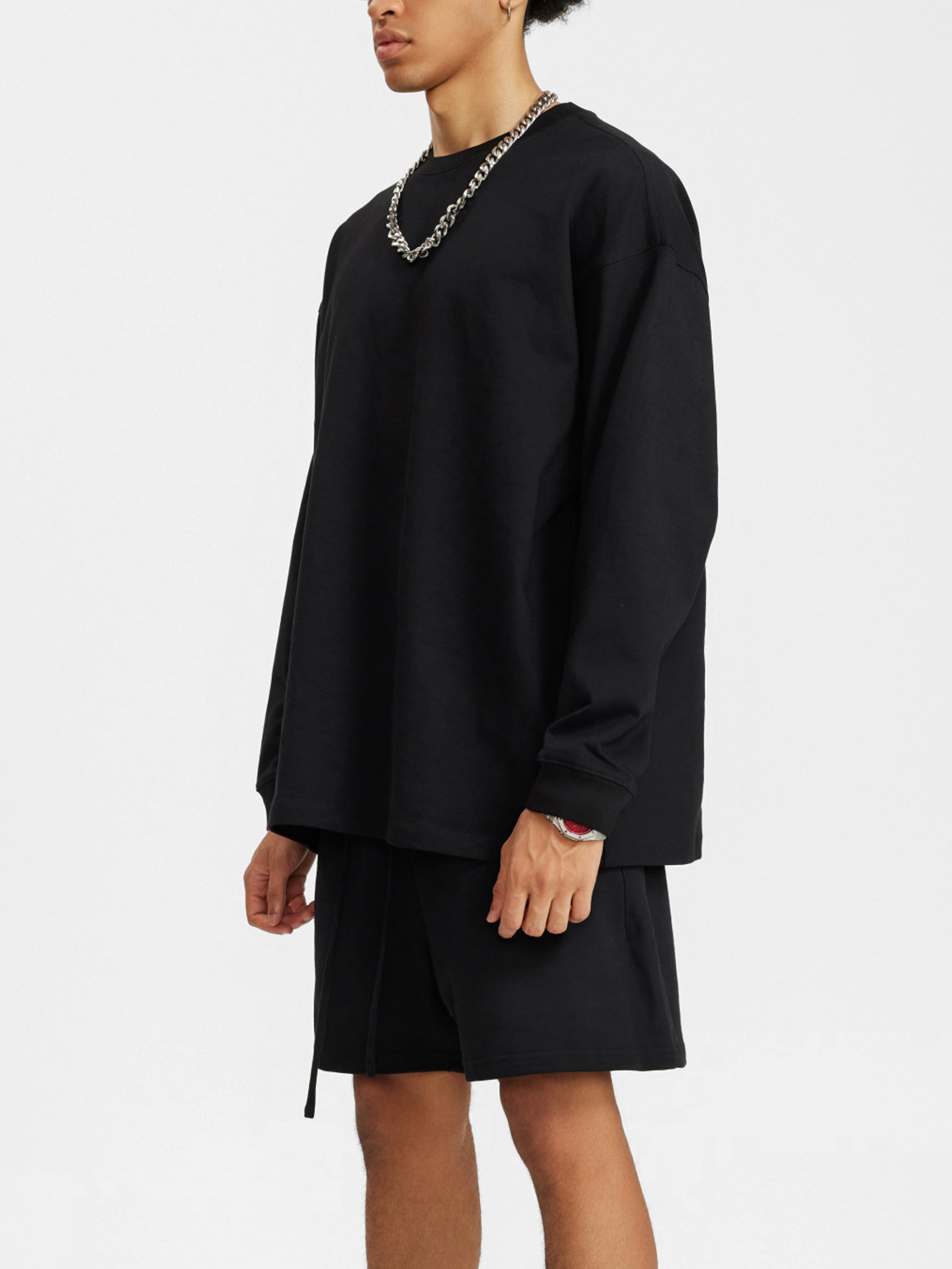 BLANKZ Oversized Long Sleeve 305 — Black — worn side view
