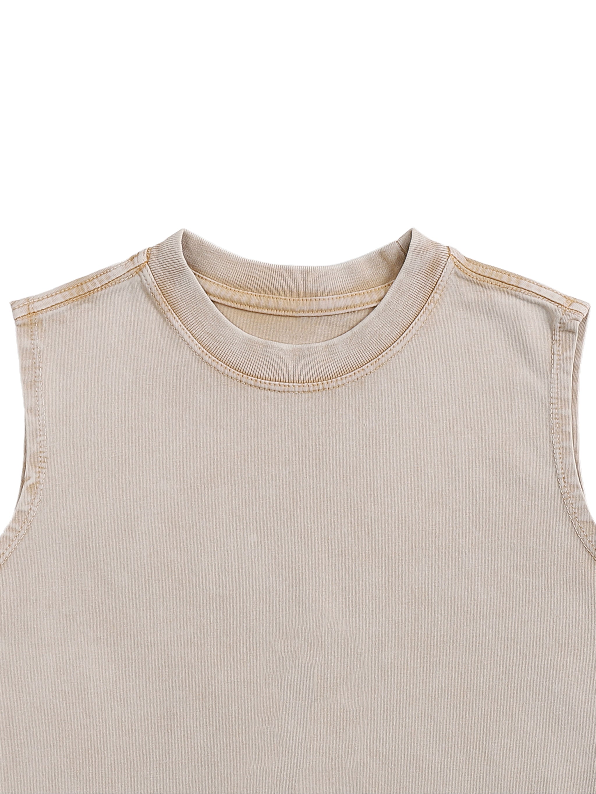 BLANKZ Kids' Snow Washed Tank Top — Khaki — neckline and shoulder detail