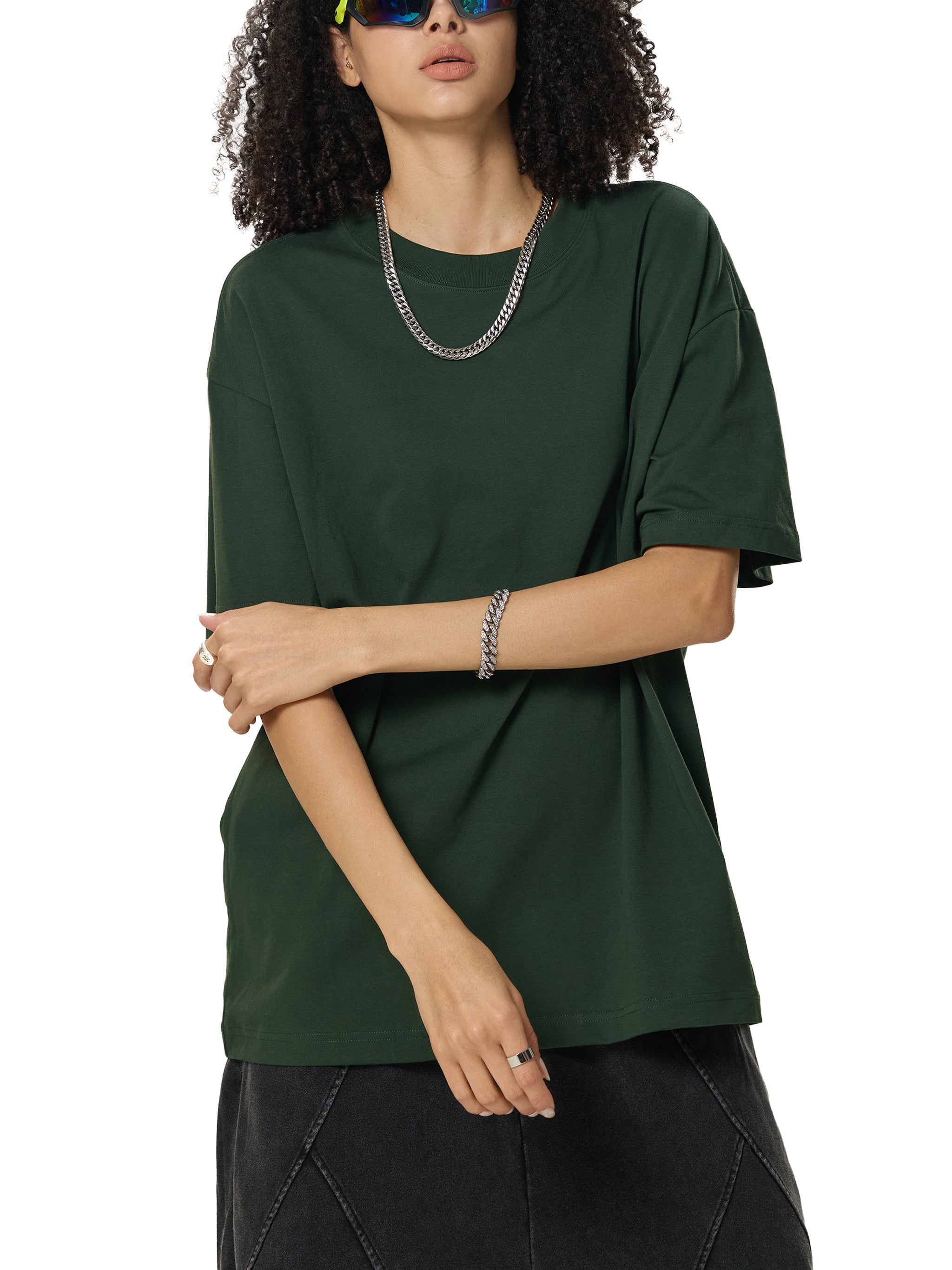 BLANKZ Sorona Quick-Dry Cooling Tee — Green, relaxed front on female model