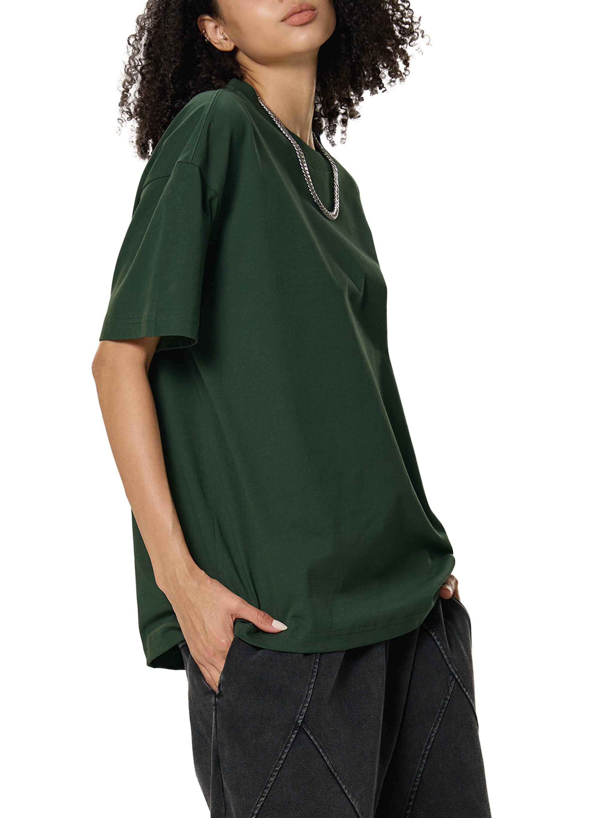 BLANKZ Sorona Quick-Dry Cooling Tee — Green, side on female model