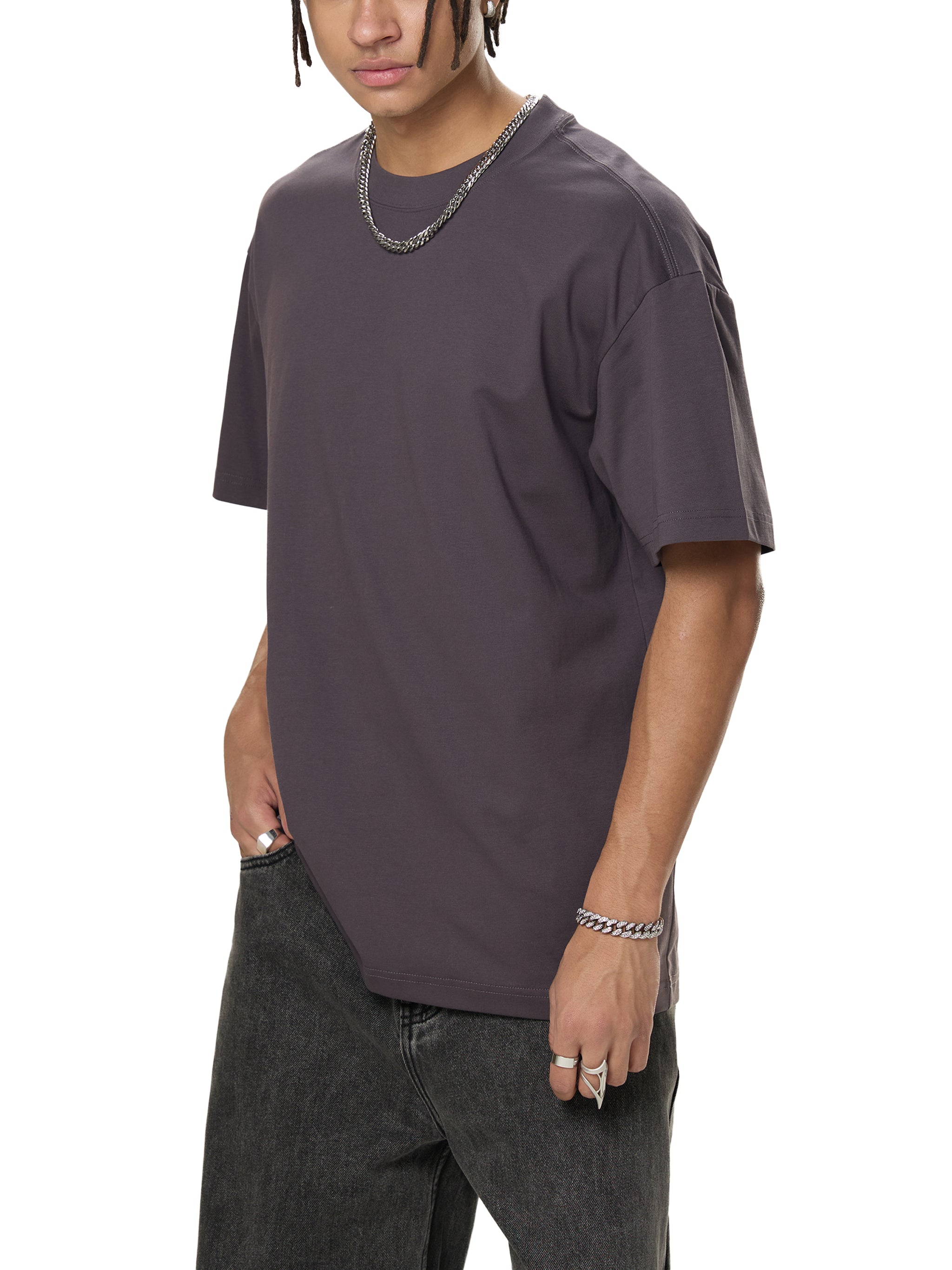 BLANKZ Sorona Quick-Dry Cooling Tee — Plum Purple, alternate front on male model
