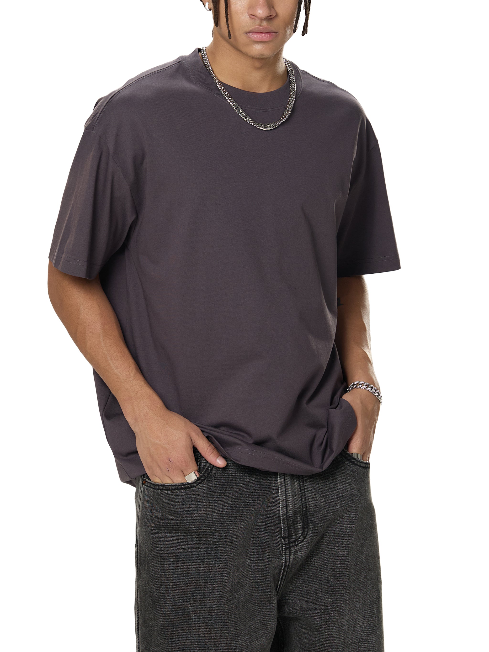BLANKZ Sorona Quick-Dry Cooling Tee — Plum Purple, styled front on male model