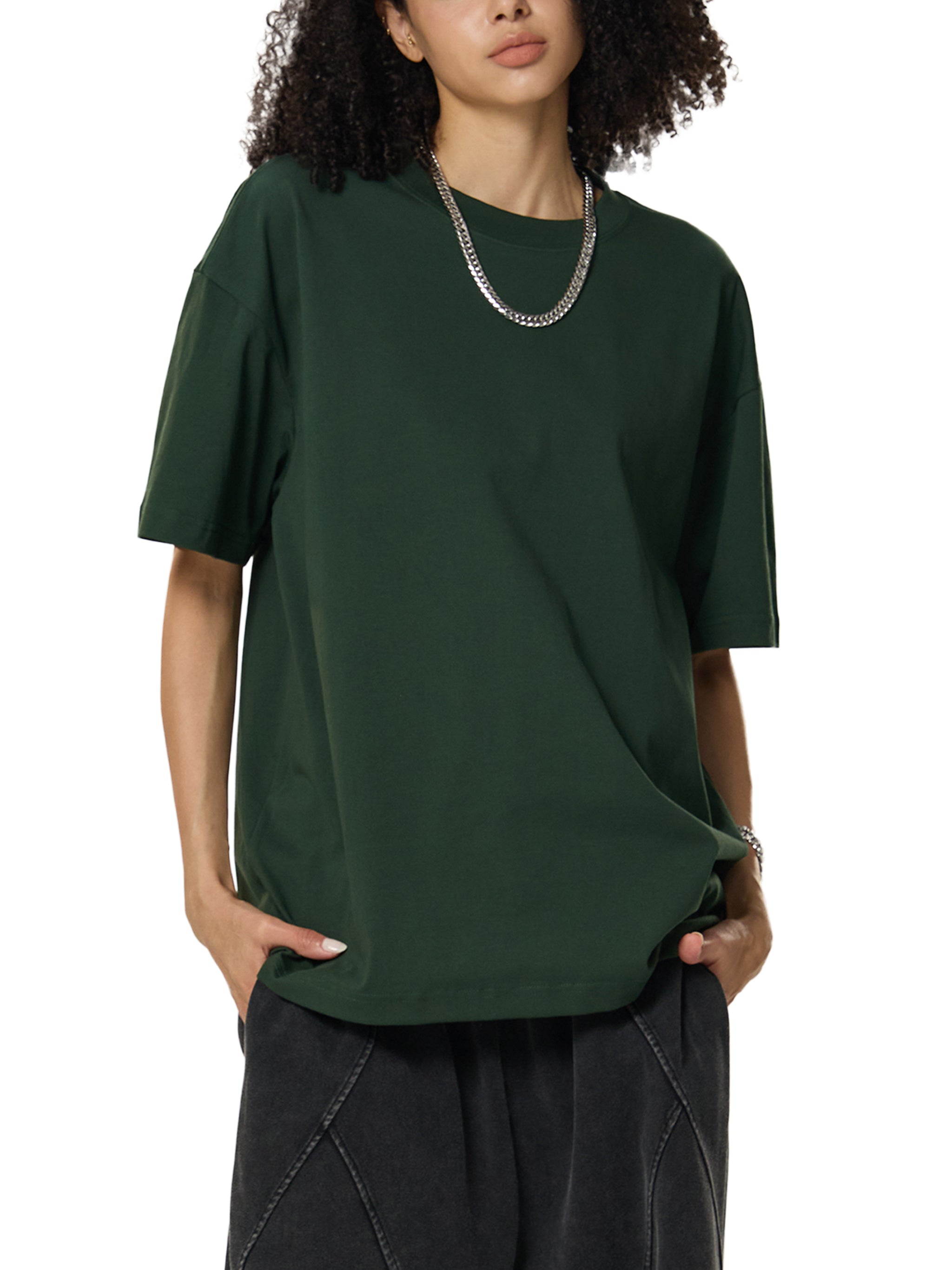 BLANKZ Sorona Quick-Dry Cooling Tee — Green, angled front on female model