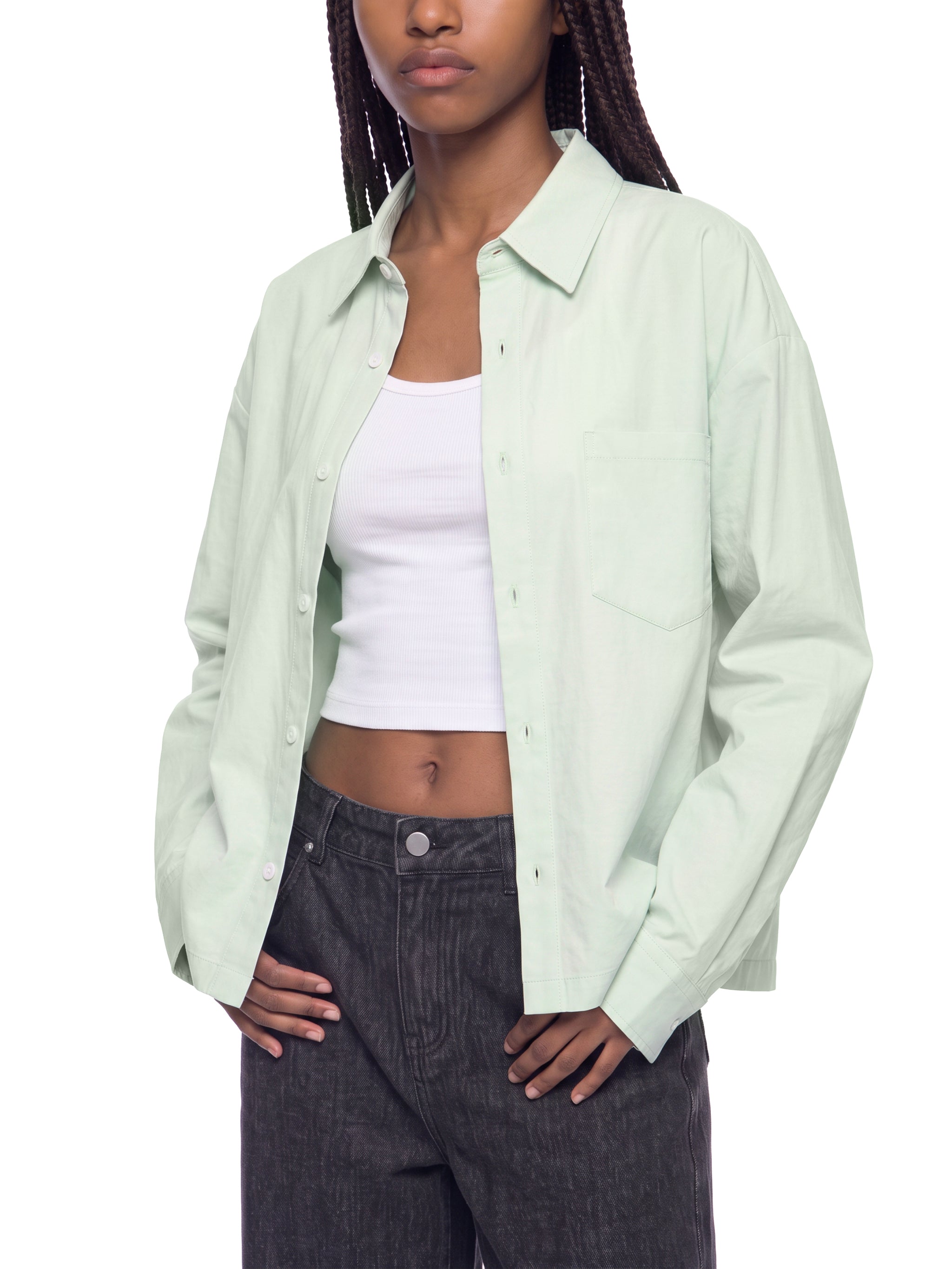 BLANKZ Light Long-Sleeve Shirt — Model wearing the garment, front three-quarter view