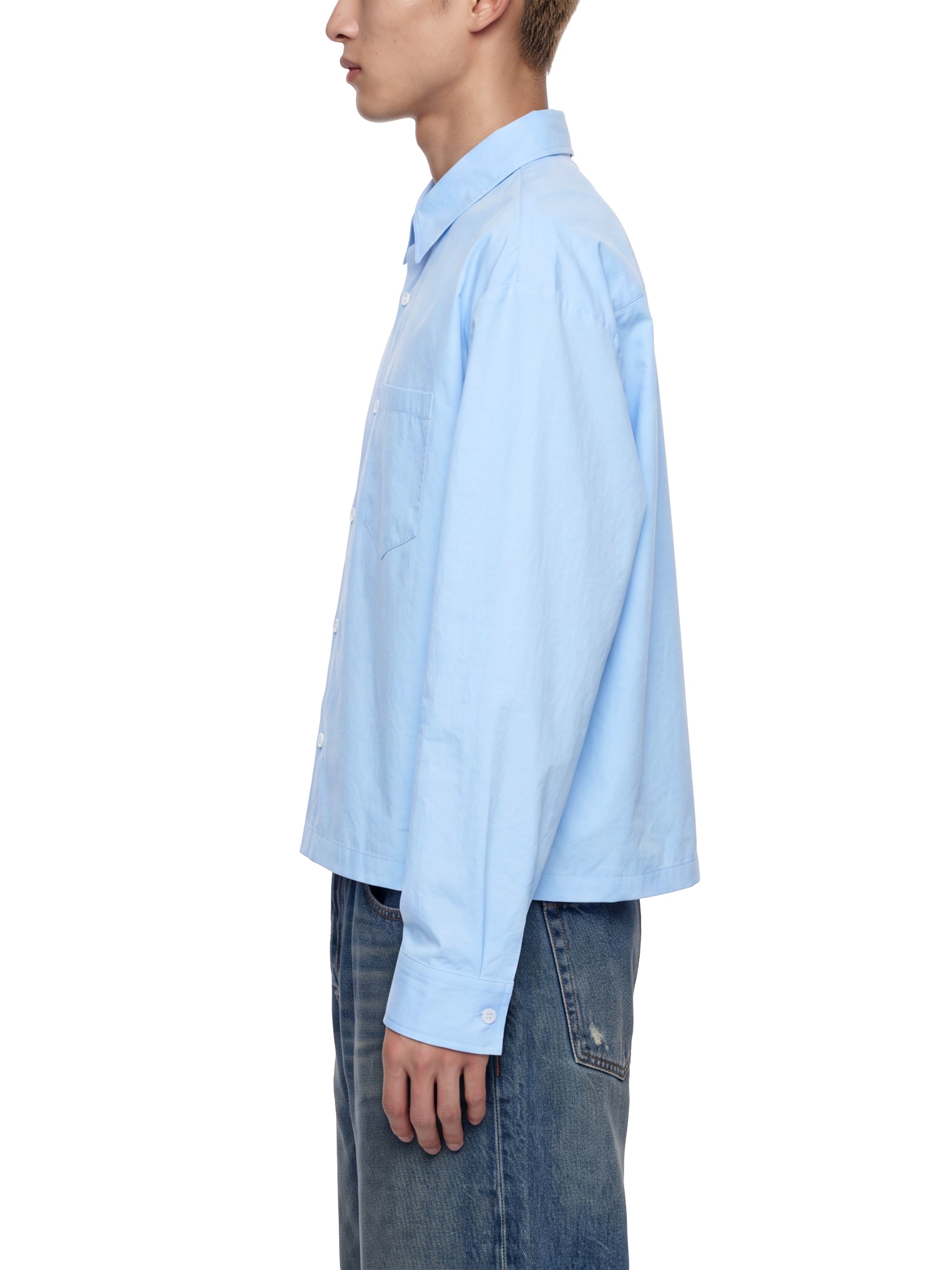 BLANKZ Light Long-Sleeve Shirt — Model wearing the garment, side view