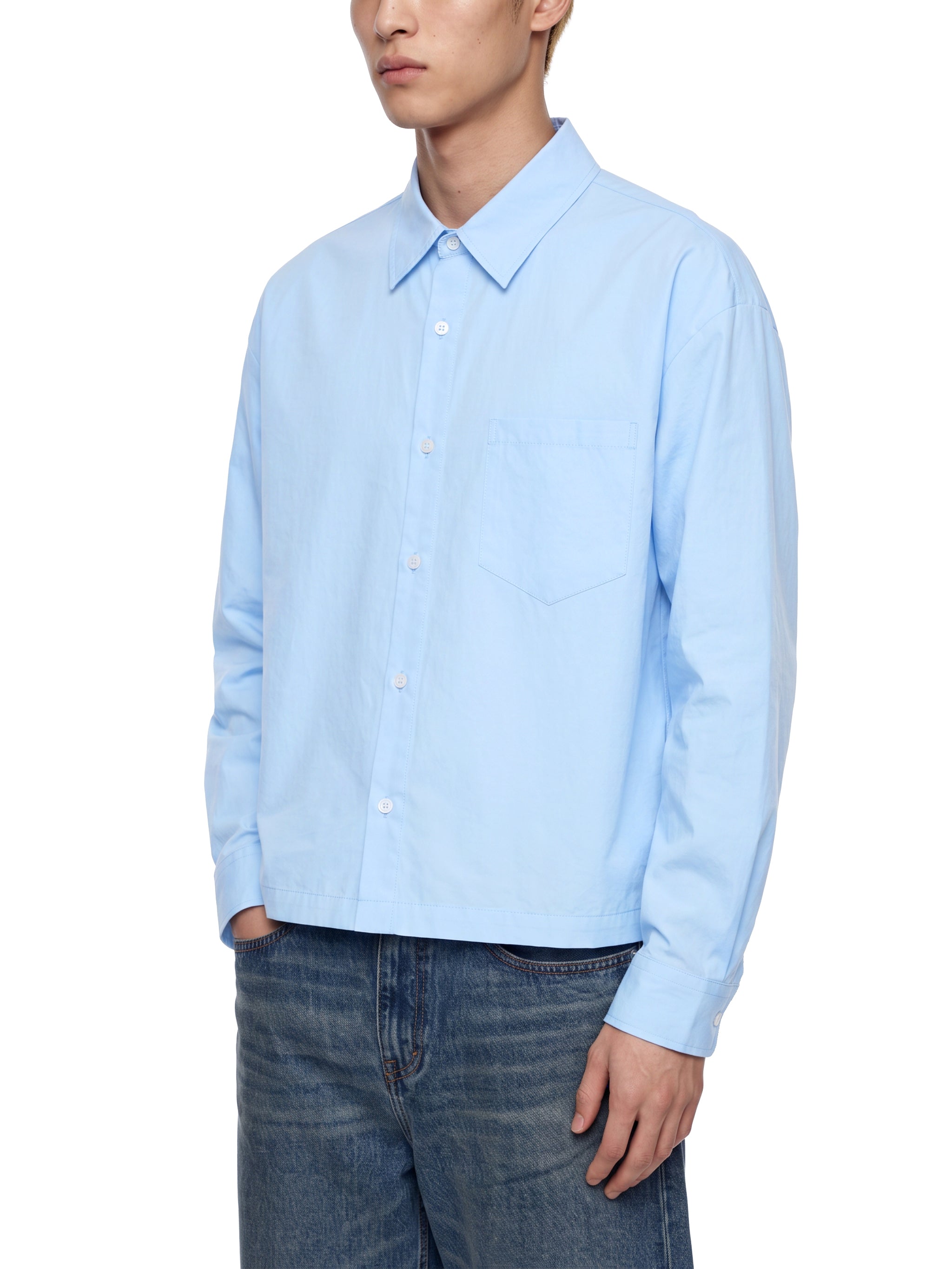 BLANKZ Light Long-Sleeve Shirt — Model wearing the garment, front three-quarter view