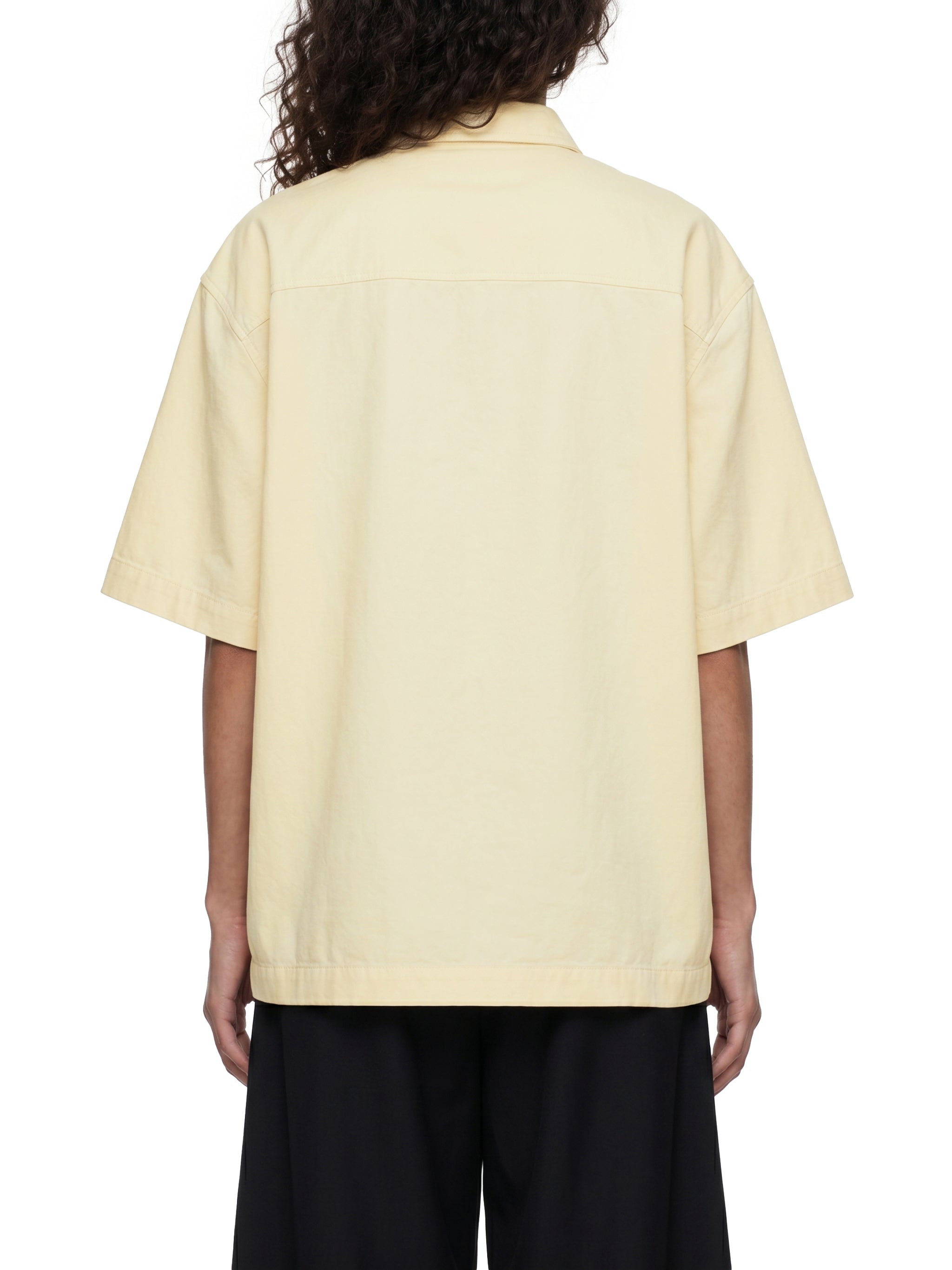 BLANKZ Patch-Pocket Shirt — Apricot — worn back view
