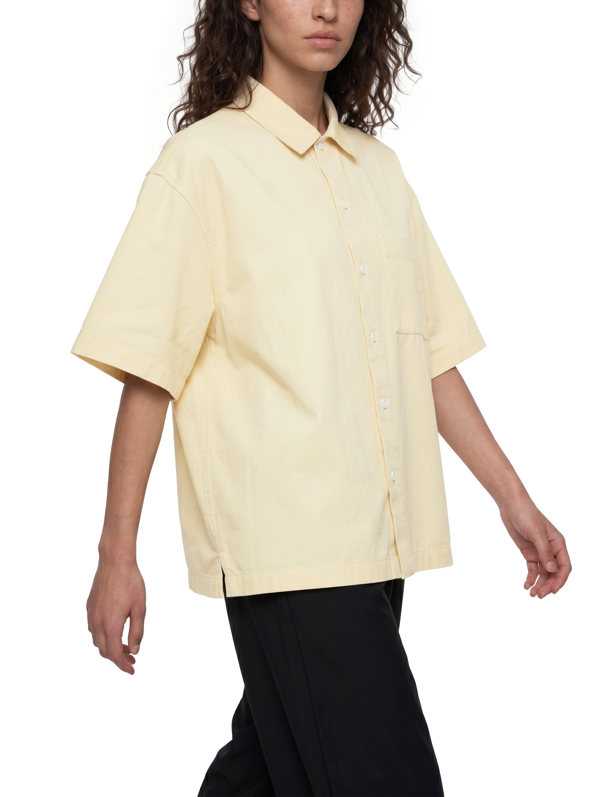 BLANKZ Patch-Pocket Shirt — Apricot — angled front view