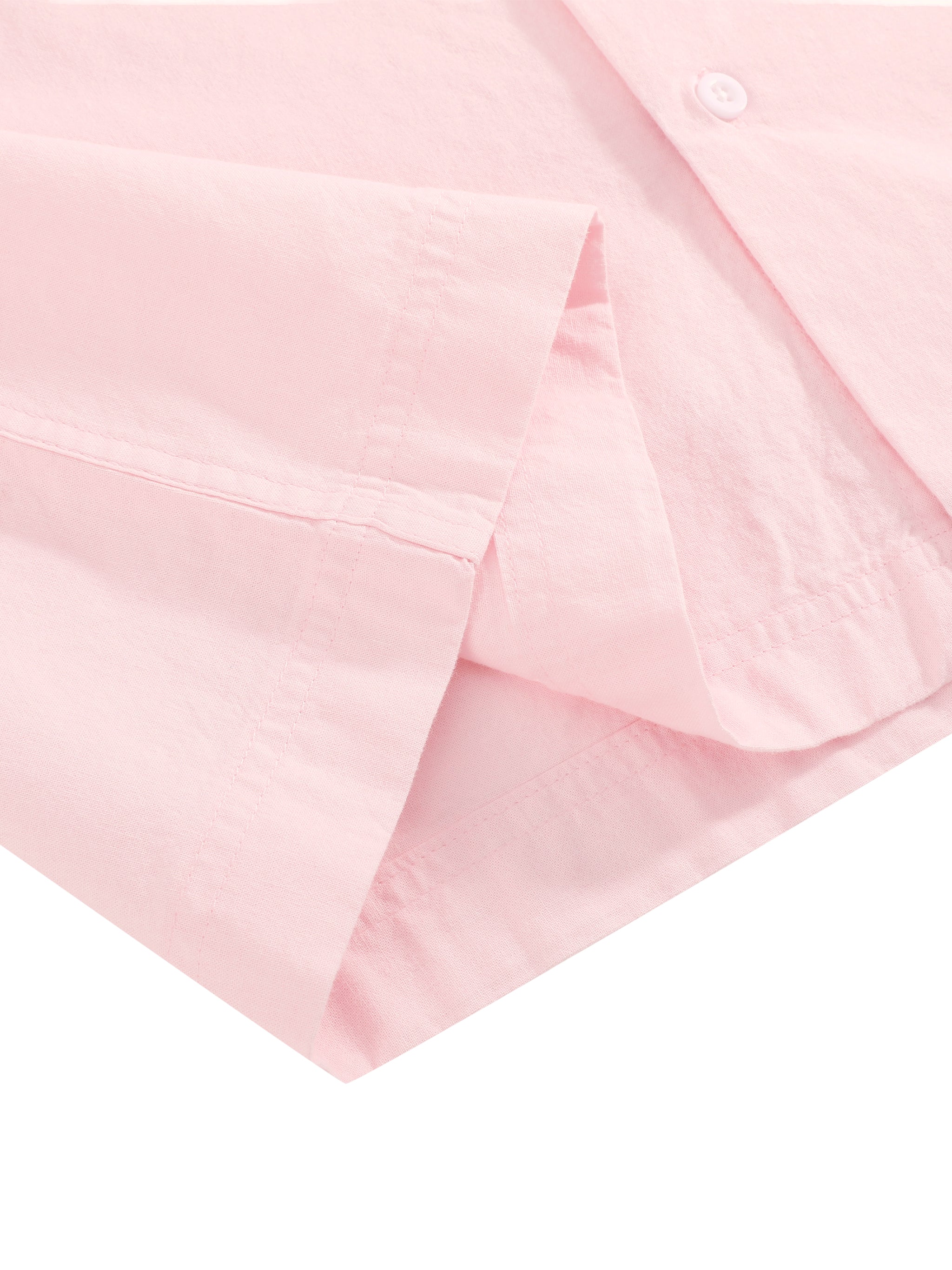 BLANKZ Light Short-Sleeve Shirt — Light Pink — front hem and button placket