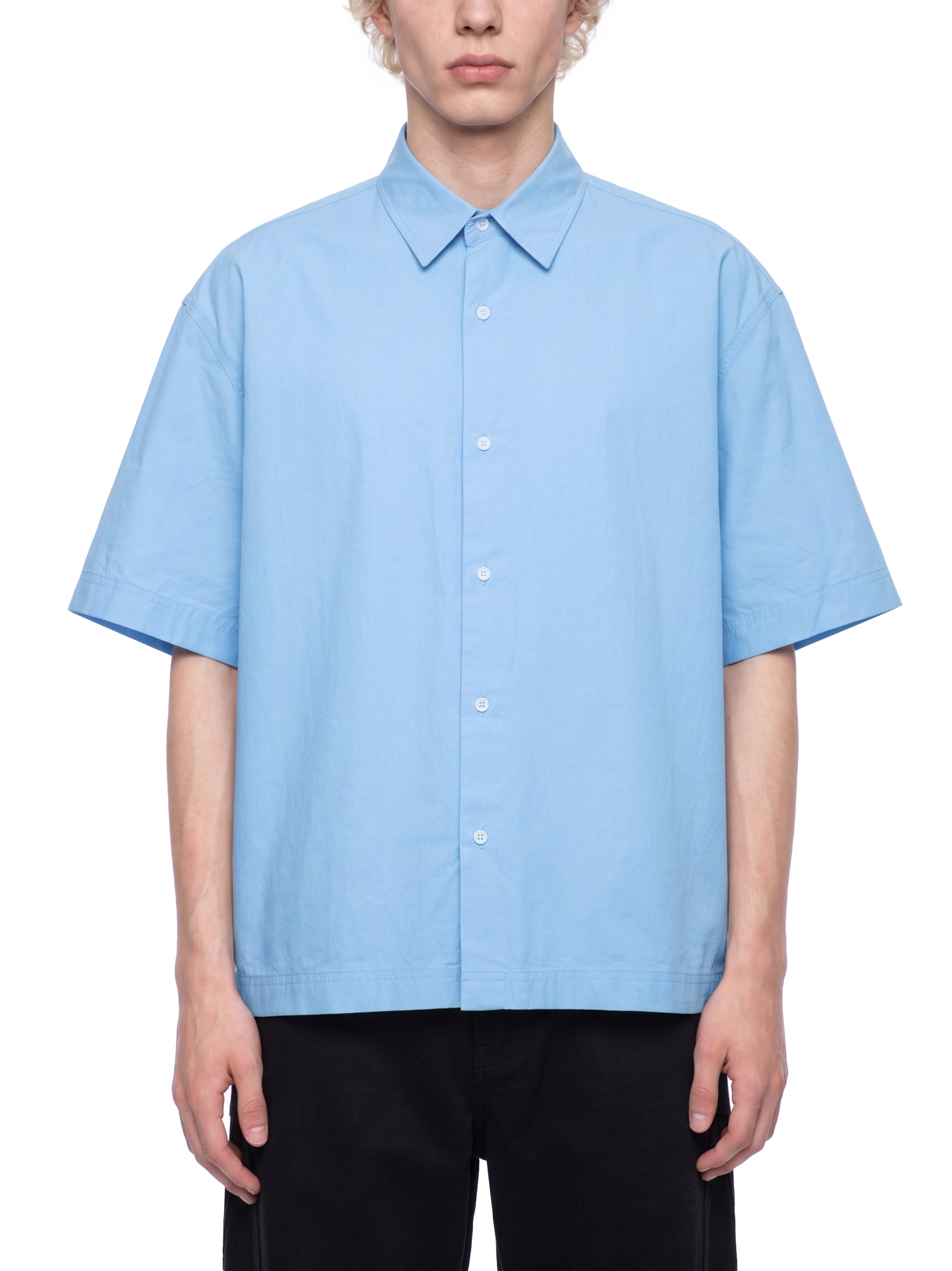 BLANKZ Light Short-Sleeve Shirt — Blue — worn front view