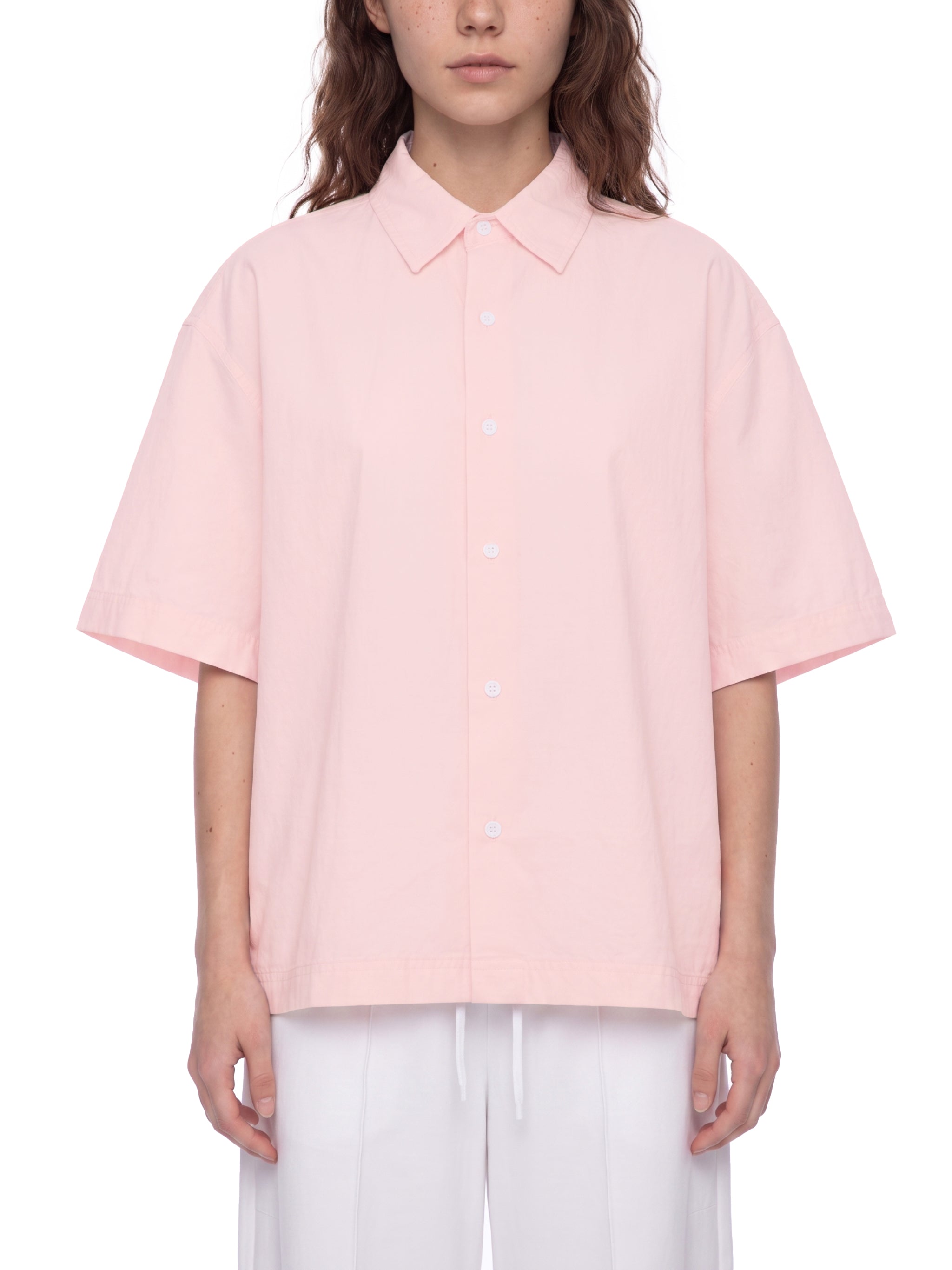 BLANKZ Light Short-Sleeve Shirt — Light Pink — worn front view