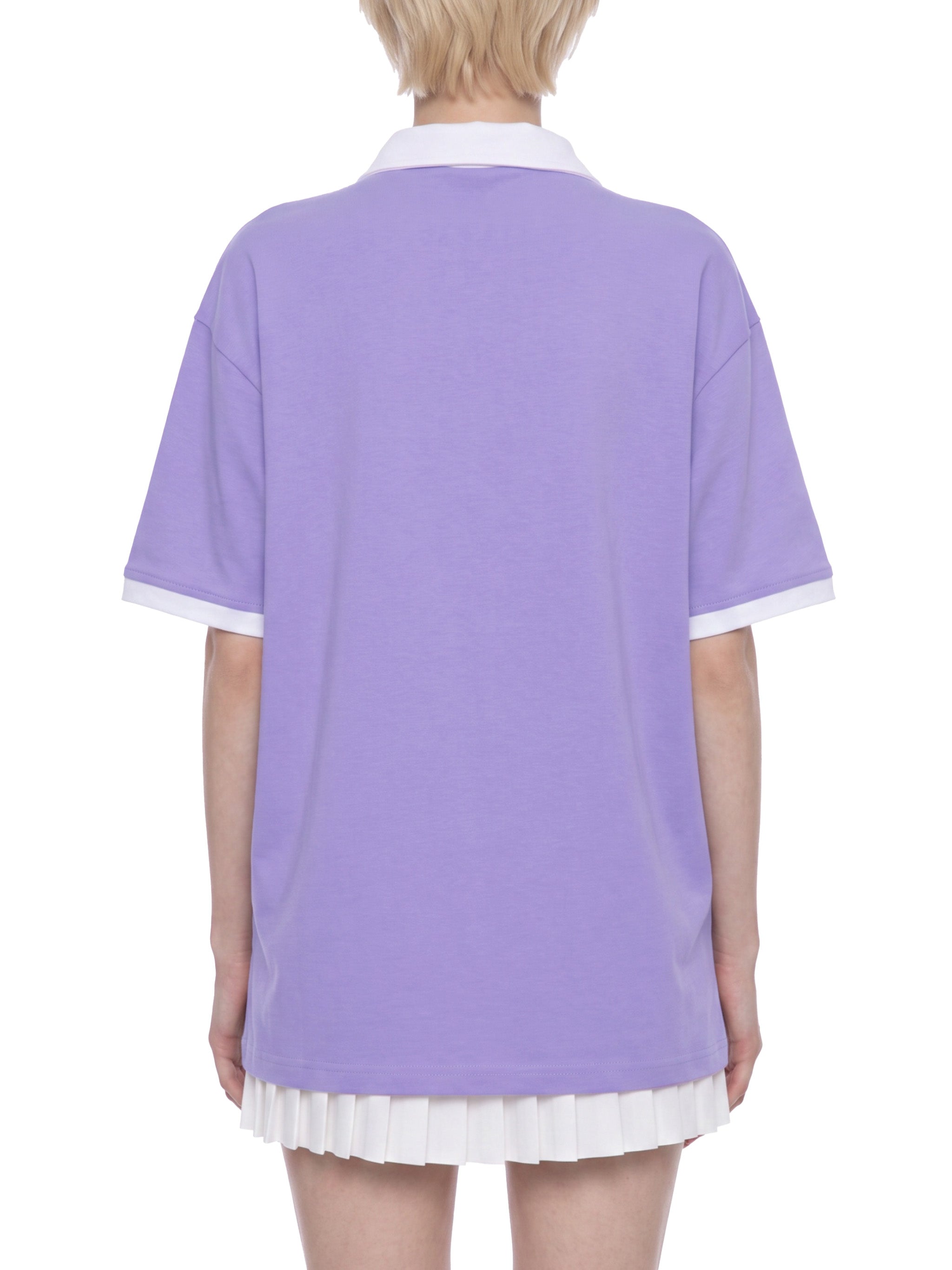 BLANKZ Color Block Polo Shirt — Light Purple with White — worn back view