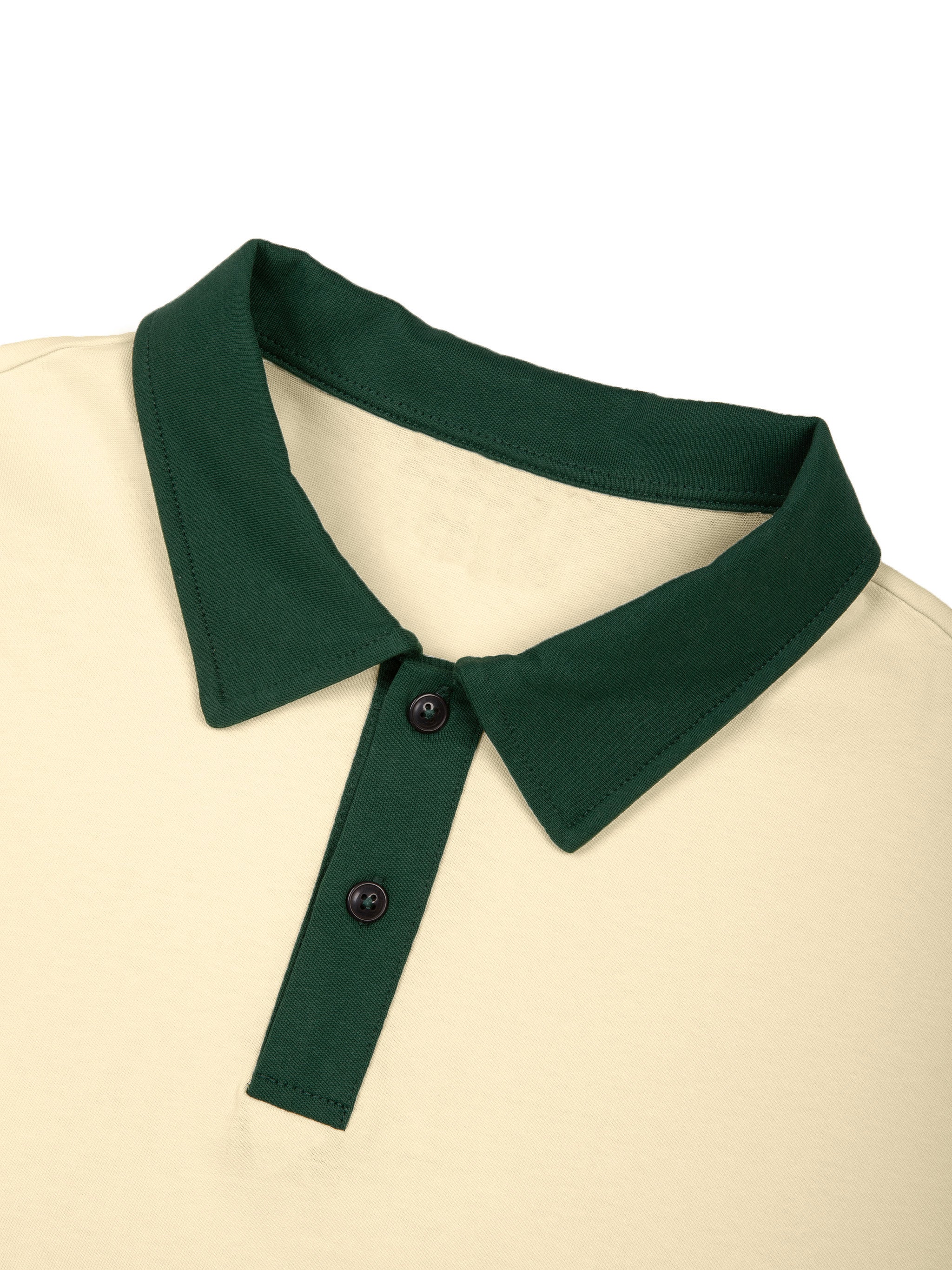 BLANKZ Color Block Polo Shirt — Apricot with Dark Green — collar and placket