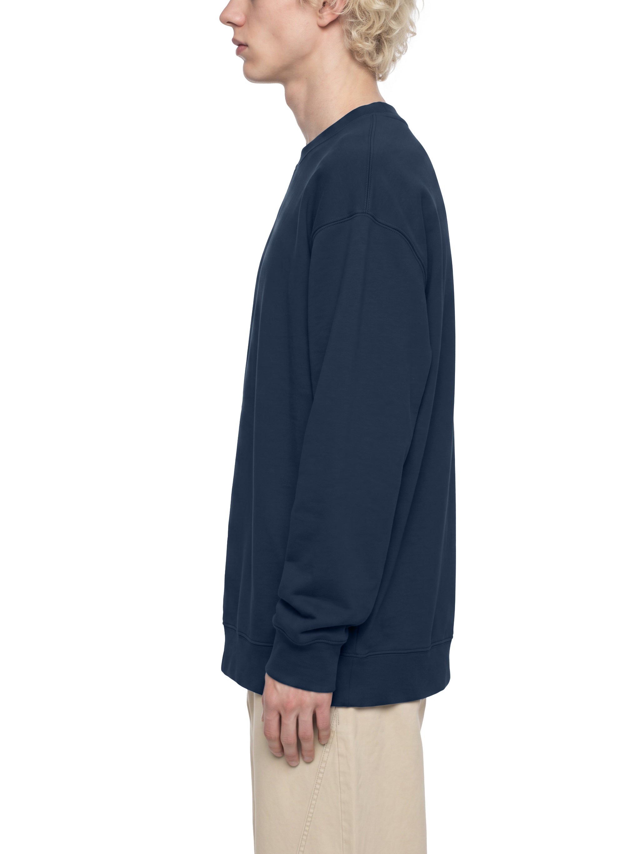 BLANKZ Heavyweight Crew 420 — Model wearing the garment, side view