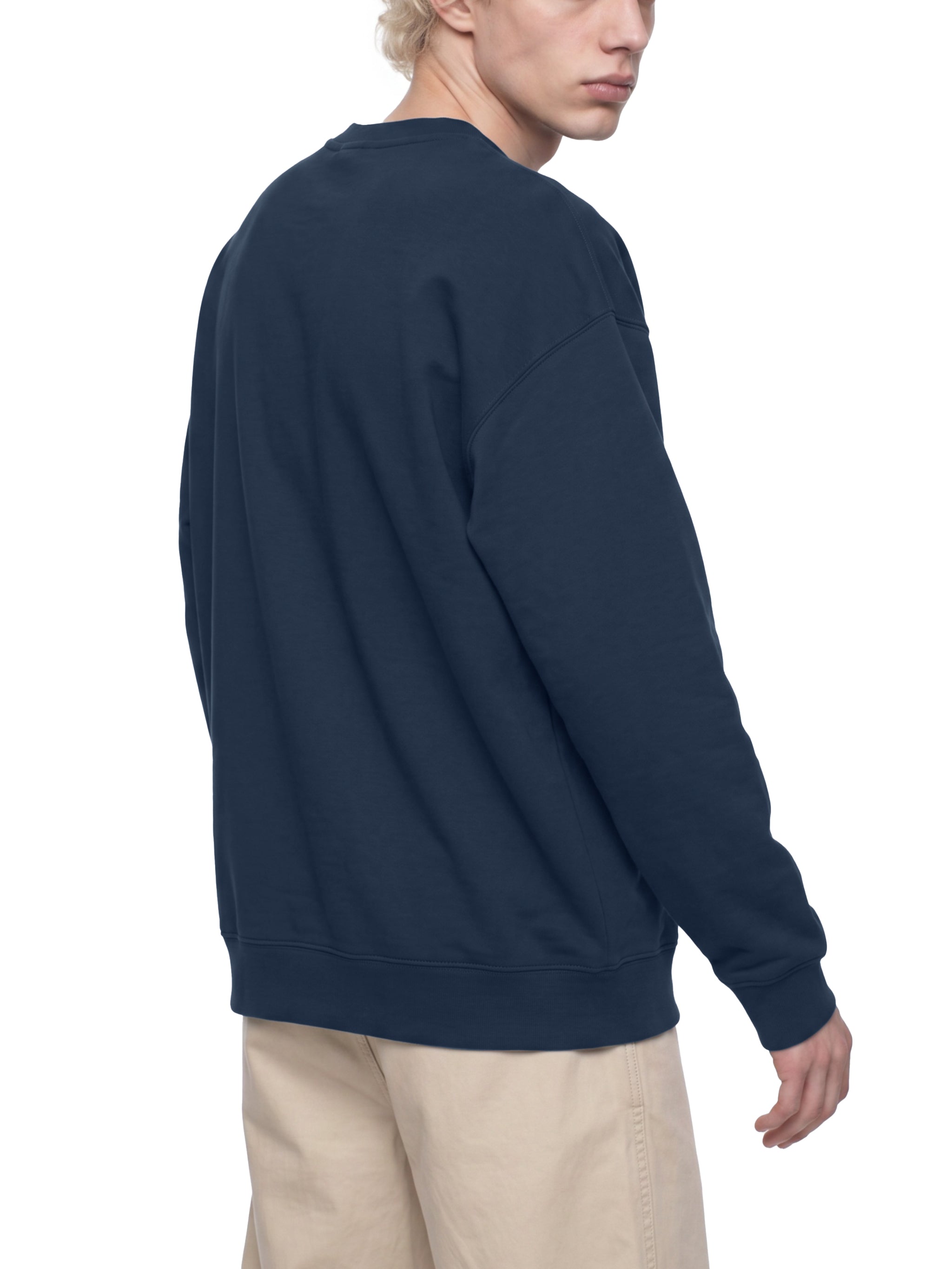 BLANKZ Heavyweight Crew 420 — Model wearing the garment, rear three-quarter view