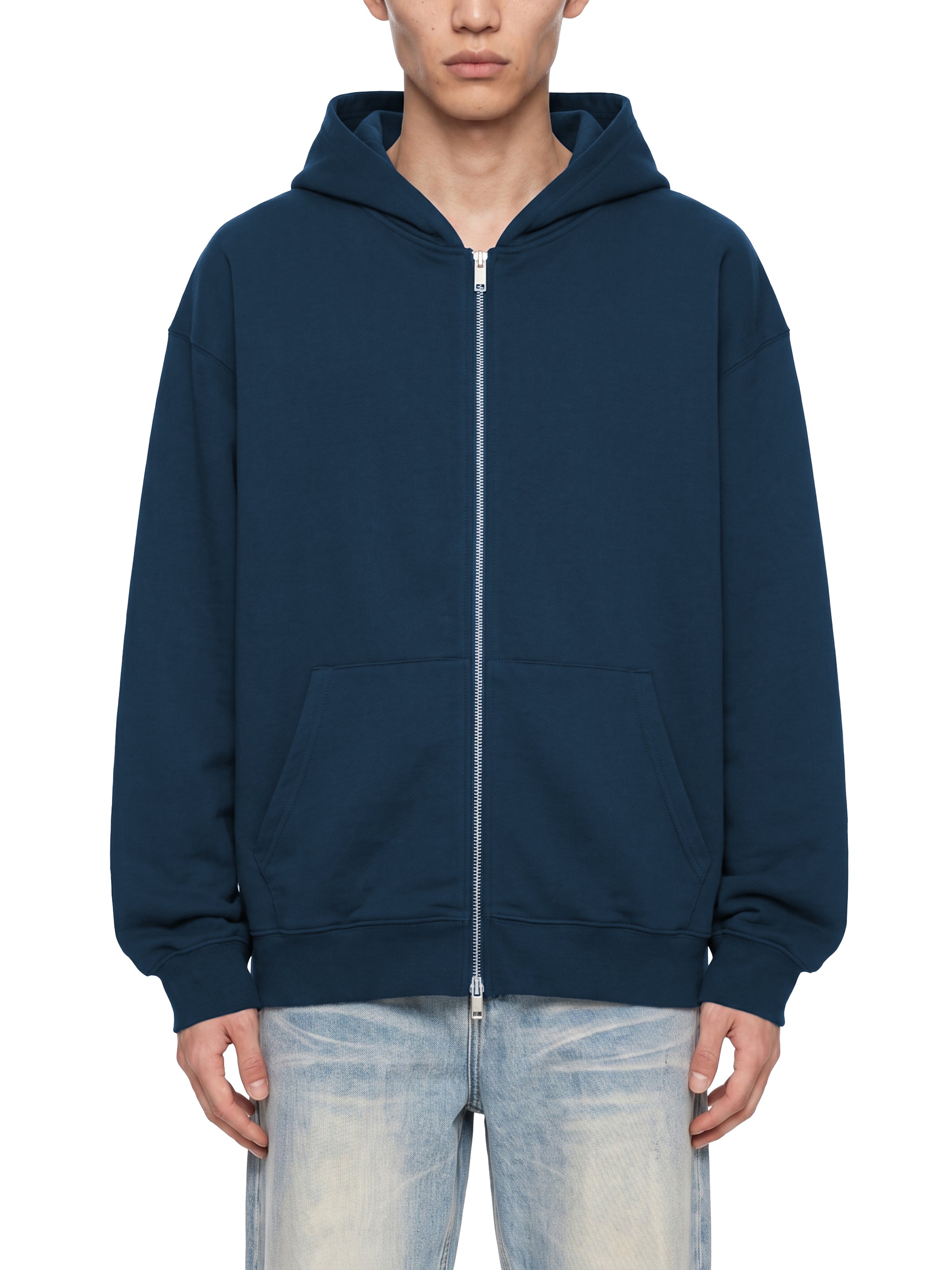 BLANKZ Heavyweight Zip Hoodie 420 — Model wearing the garment, front view