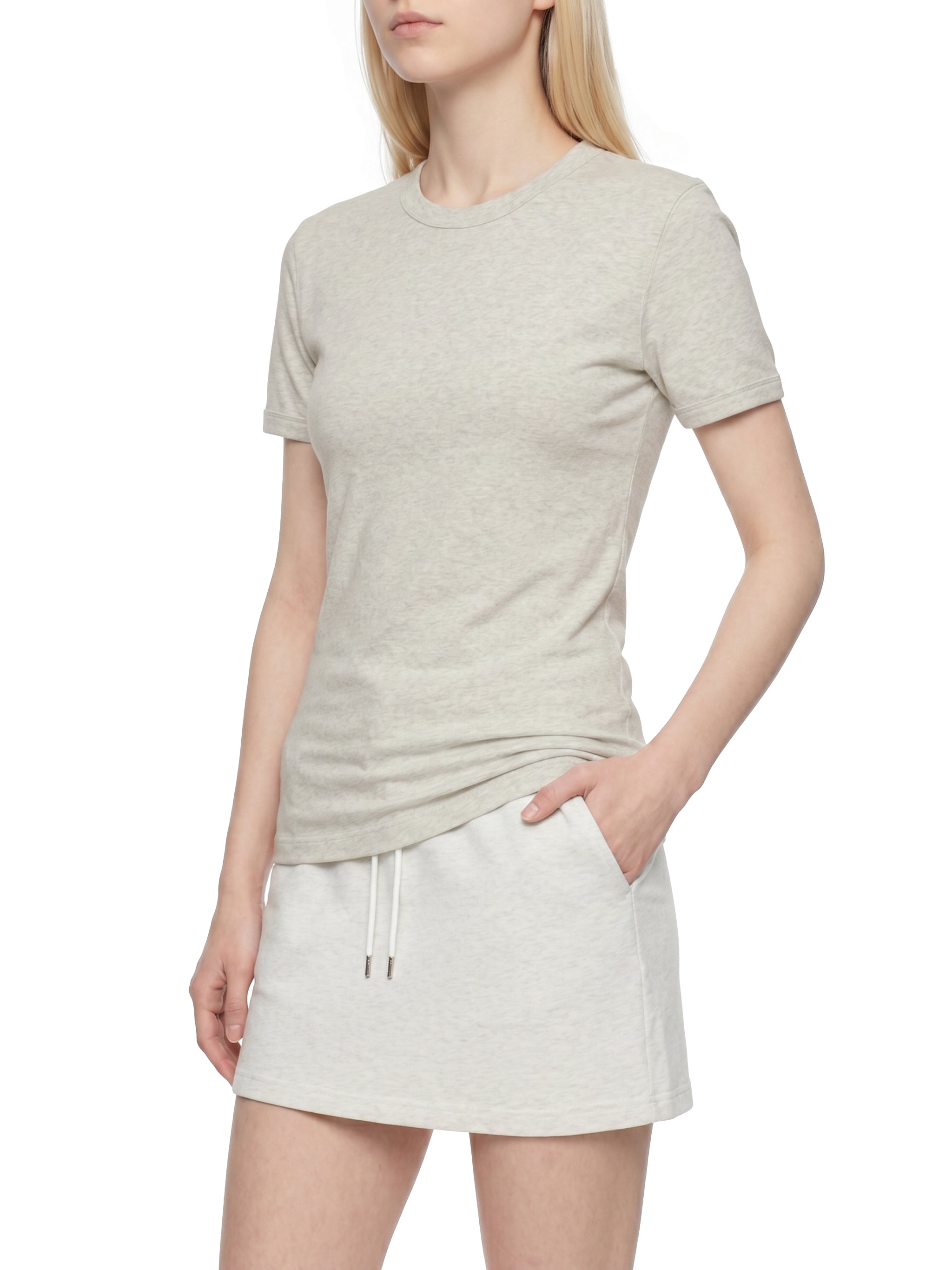 BLANKZ Heavy Slim Tee — Model wearing the tee, front three-quarter view