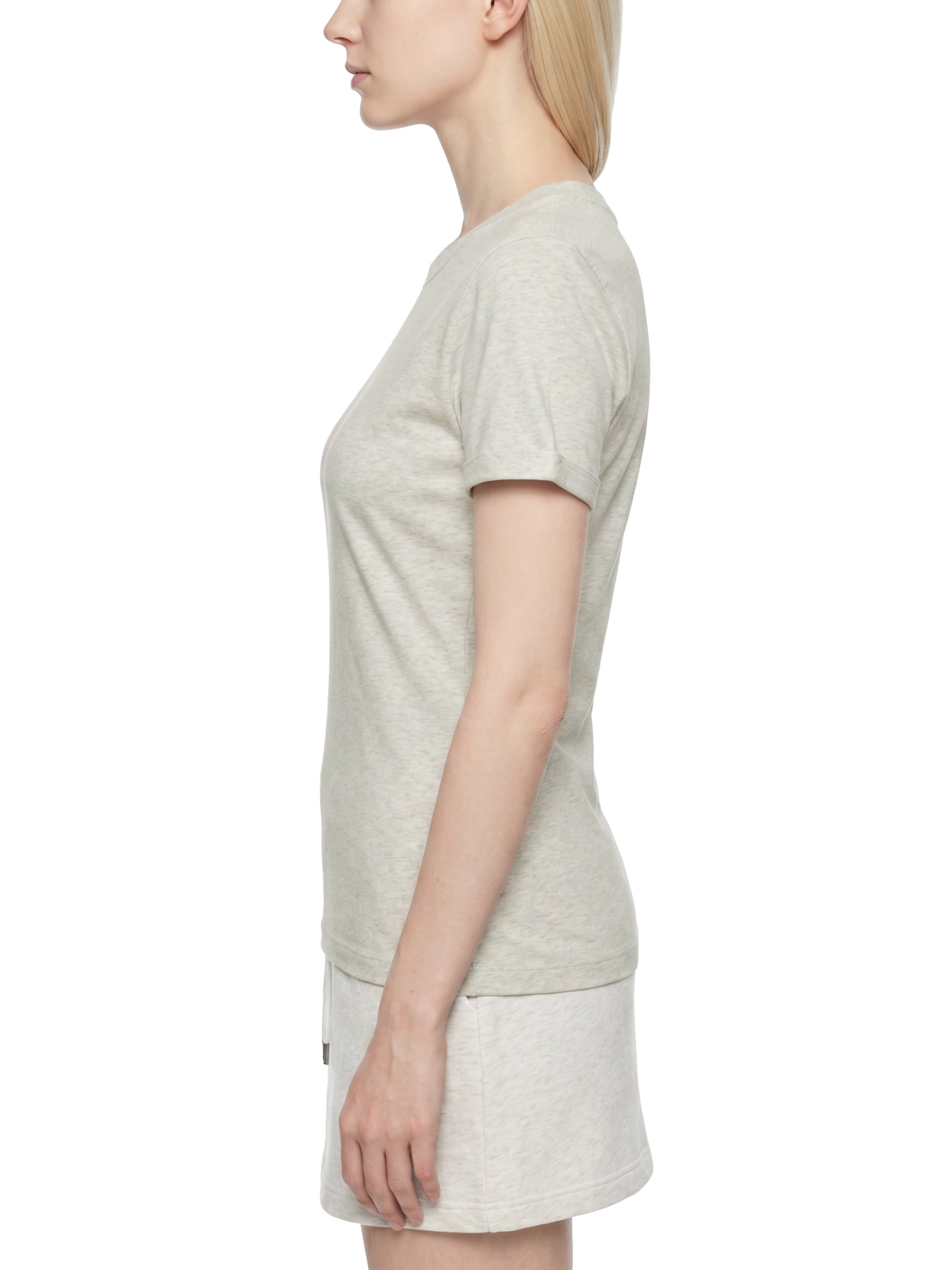 BLANKZ Heavy Slim Tee — Model wearing the tee, side view
