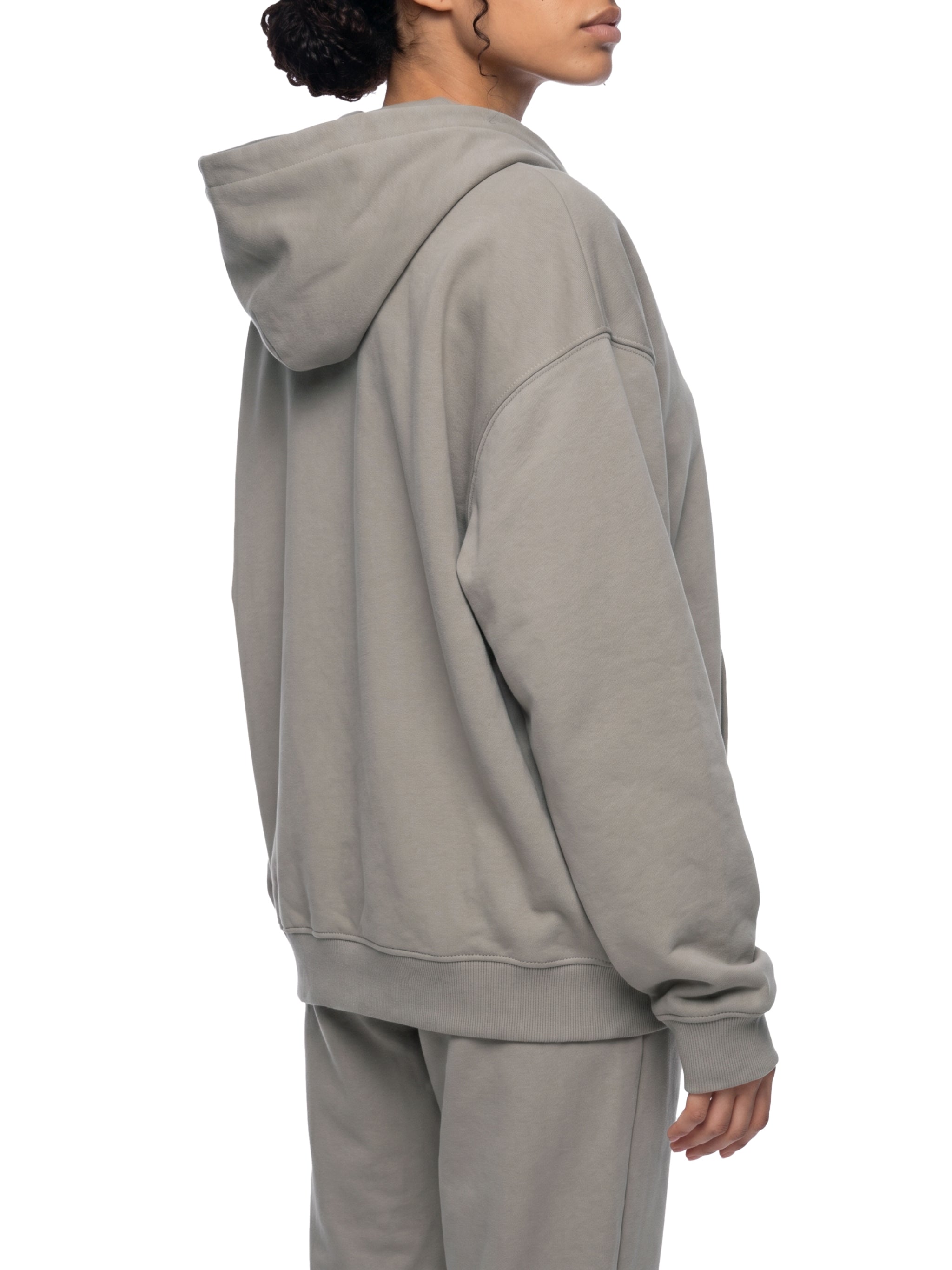 BLANKZ Heavy Loose Zip Hoodie — Light Gray — angled back view