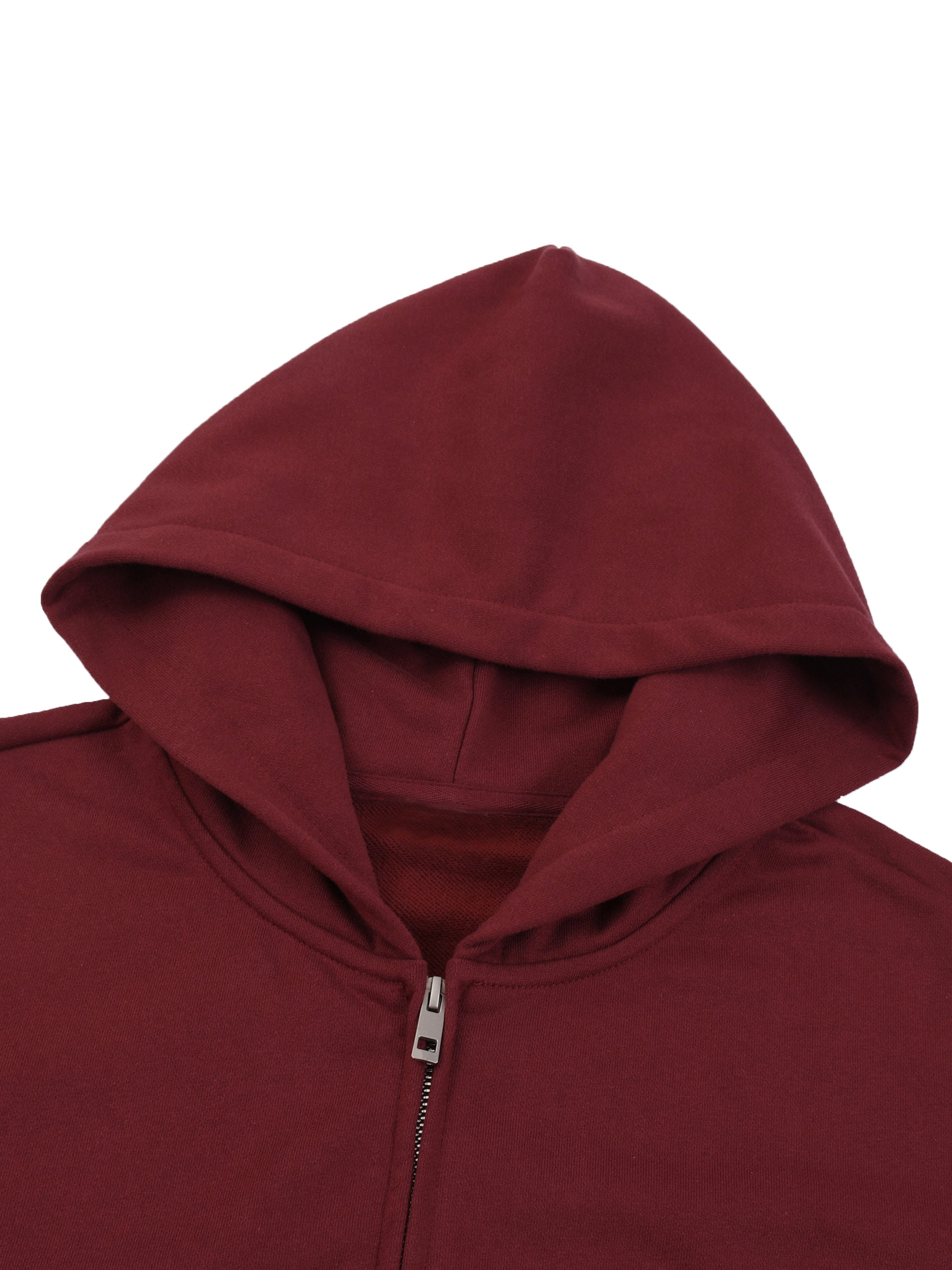 BLANKZ Heavy Loose Zip Hoodie — Dark Red — hood and neckline