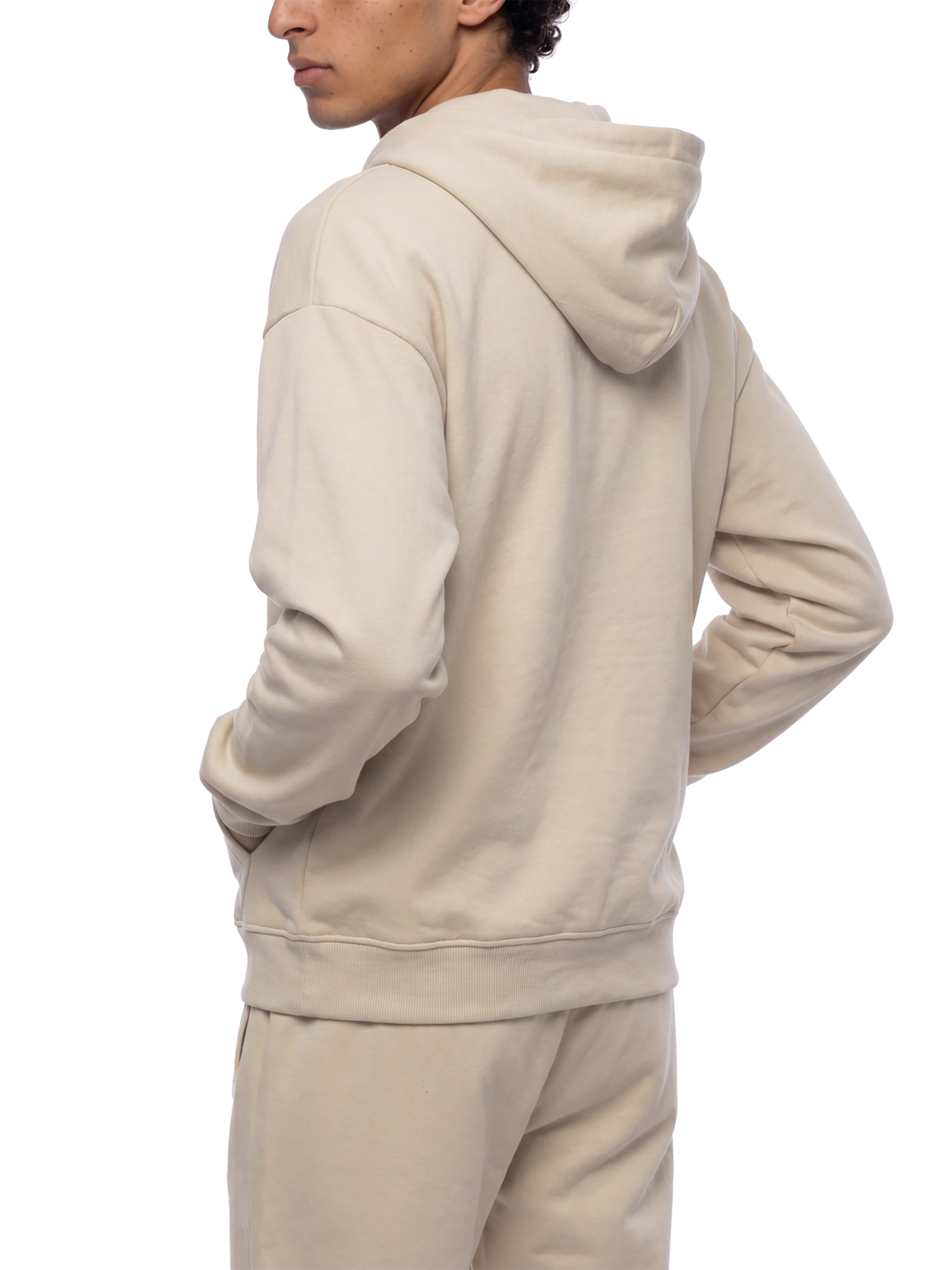 BLANKZ Heavy Loose Zip Hoodie — Apricot — angled back view